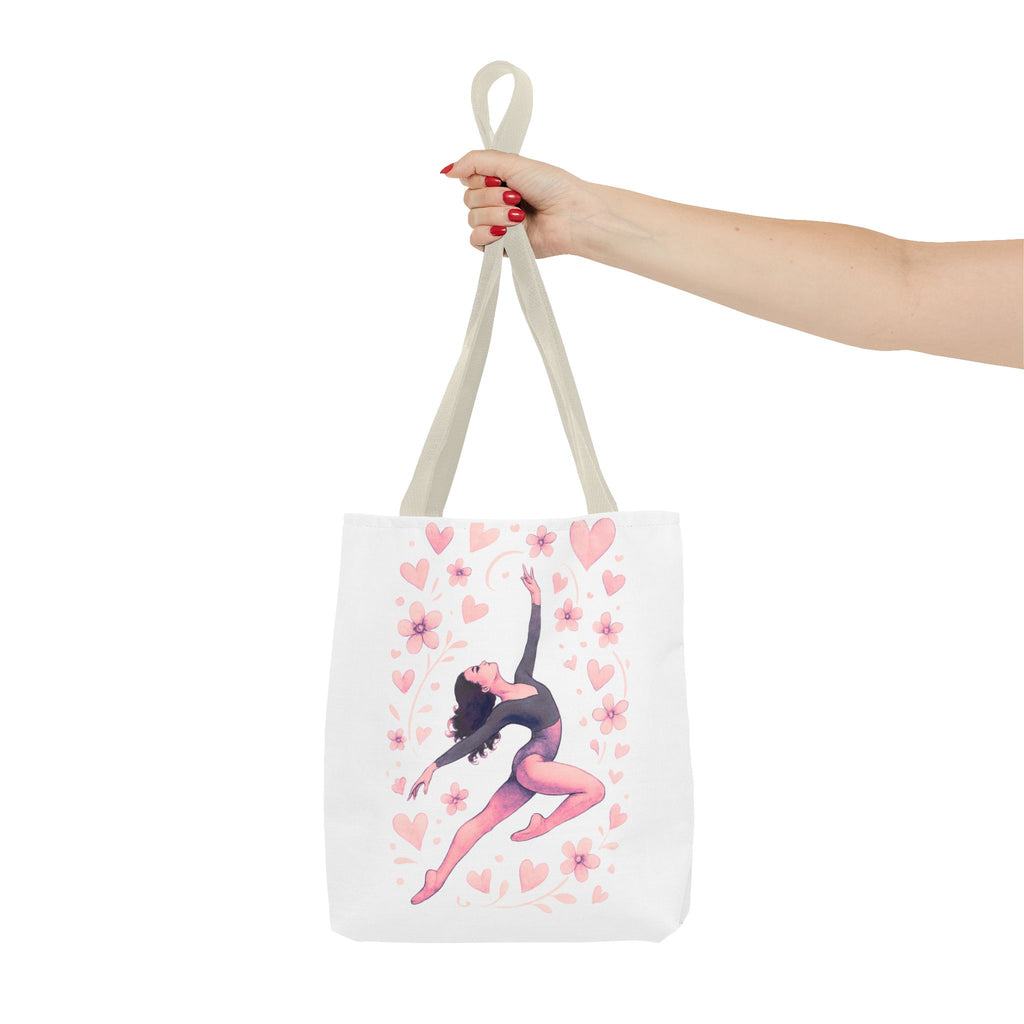 Ballet Dancer Heart Tote Bag — PINK and BLACK Floral Dance AOP Tote