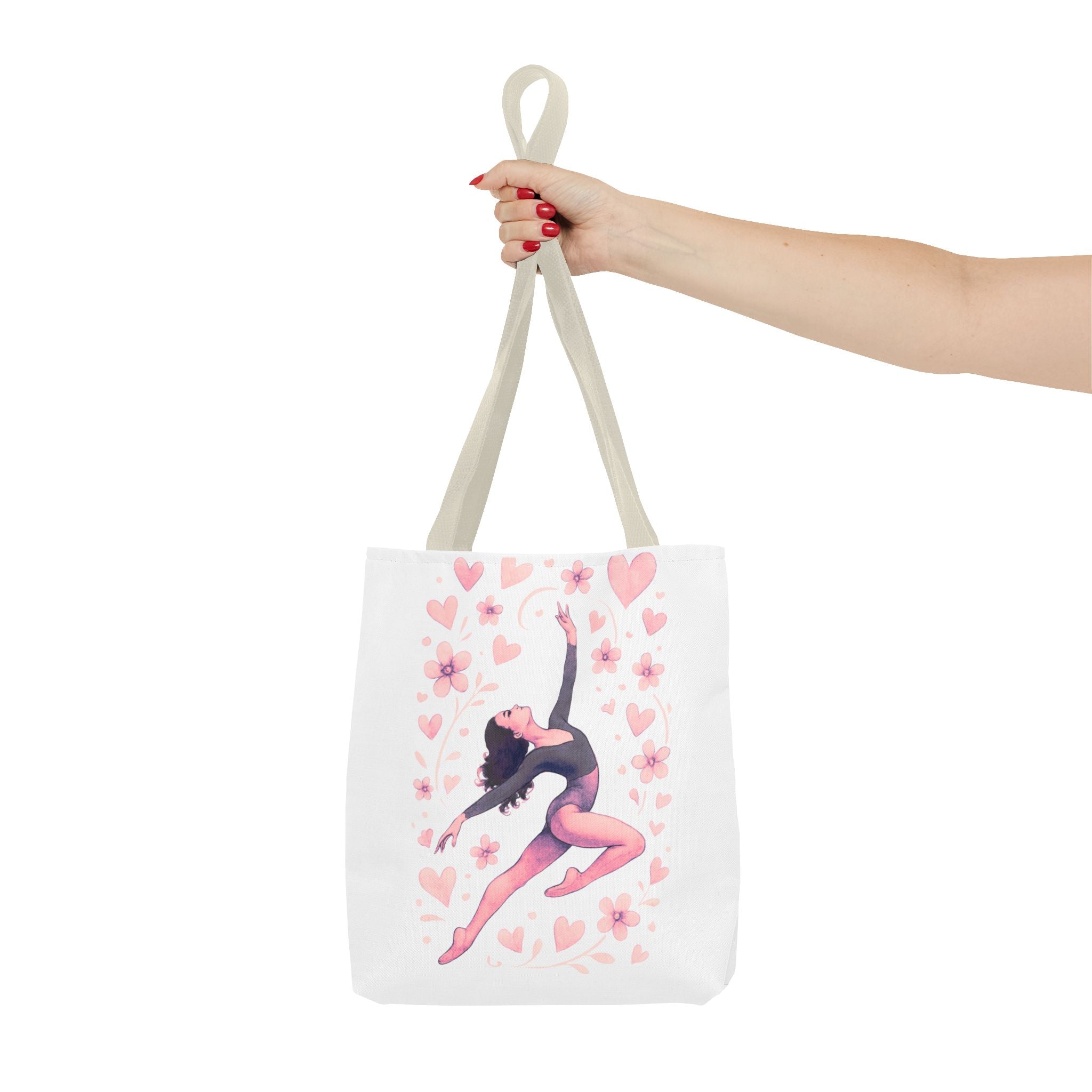 Ballet Dancer Heart Tote Bag — PINK and BLACK Floral Dance AOP Tote