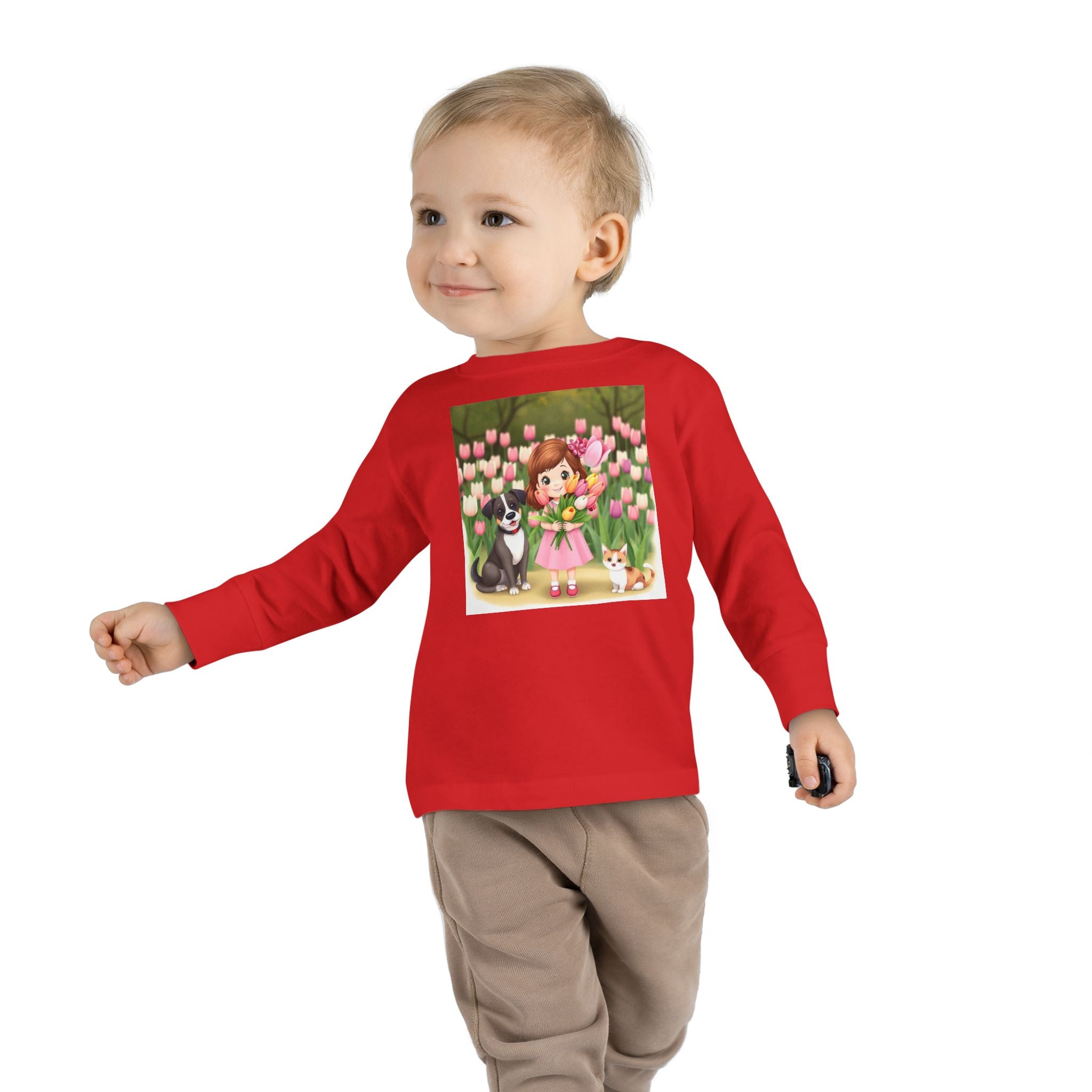 Toddler Long Sleeve Tee — Spring Cat and Dog T- Shirt