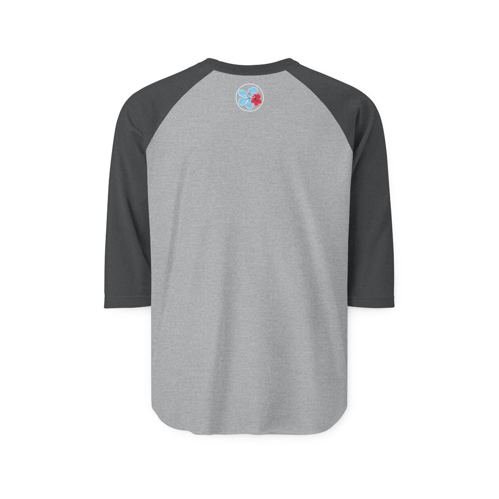 Hibiscus Floral Raglan Shirt — "Azure" Blue & Red Flower Baseball Tee