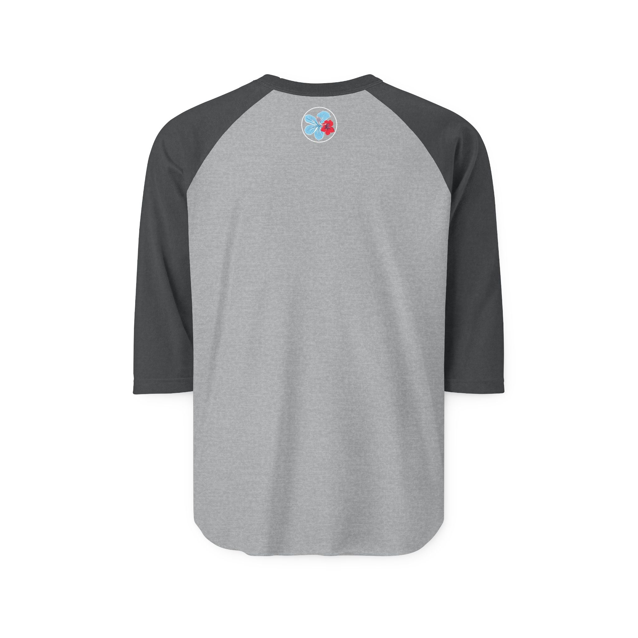 Hibiscus Floral Raglan Shirt — "Azure" Blue & Red Flower Baseball Tee