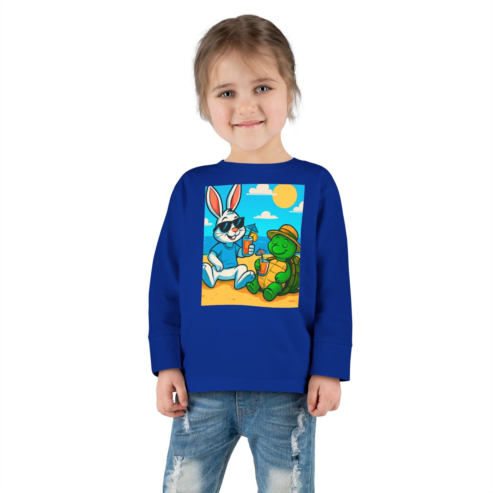 Cute Bunny & Turtle Beach Toddler Long Sleeve Tee