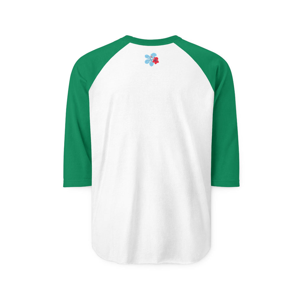 Hibiscus Floral Raglan Shirt — "Azure" Blue & Red Flower Baseball Tee