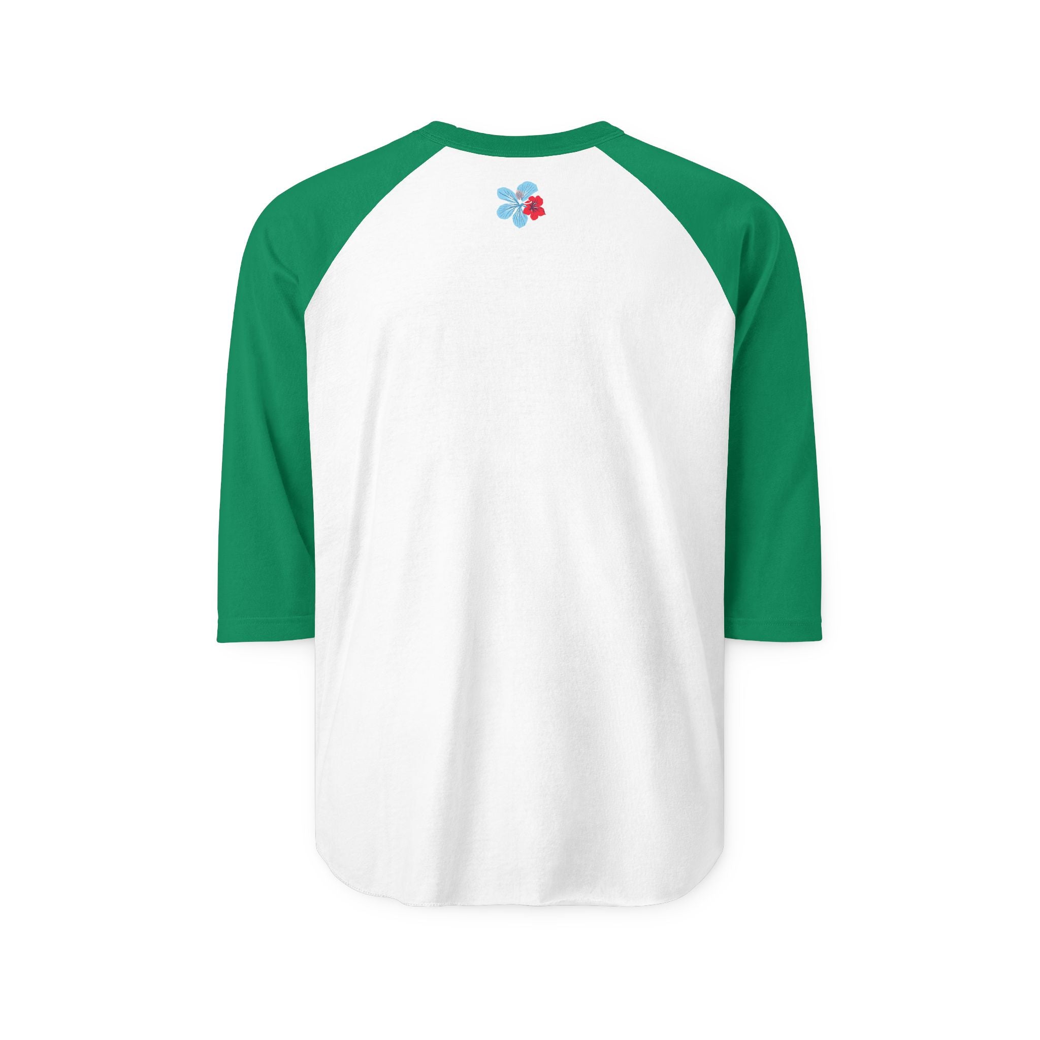 Hibiscus Floral Raglan Shirt — "Azure" Blue & Red Flower Baseball Tee