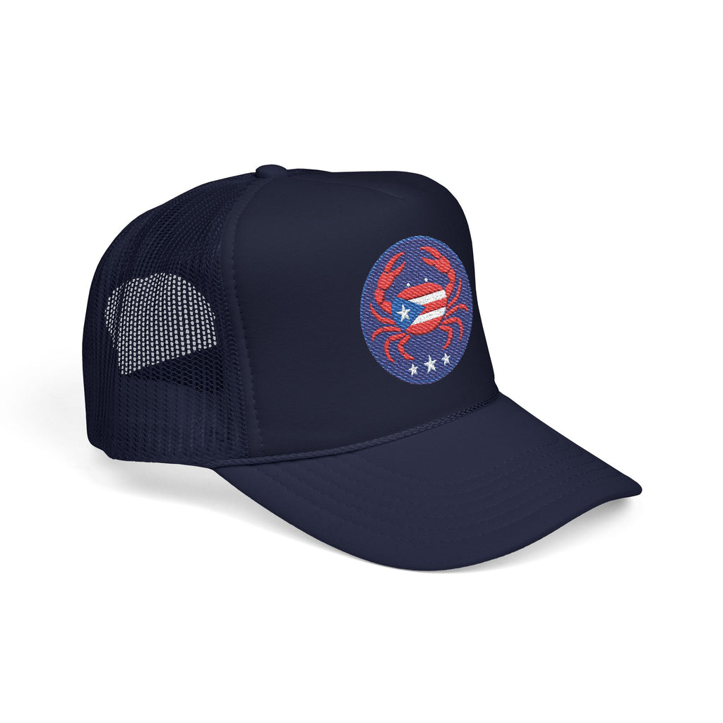 Embroidered Puerto Rico / Crab Trucker Hat — Coastal Mesh Foam Cap