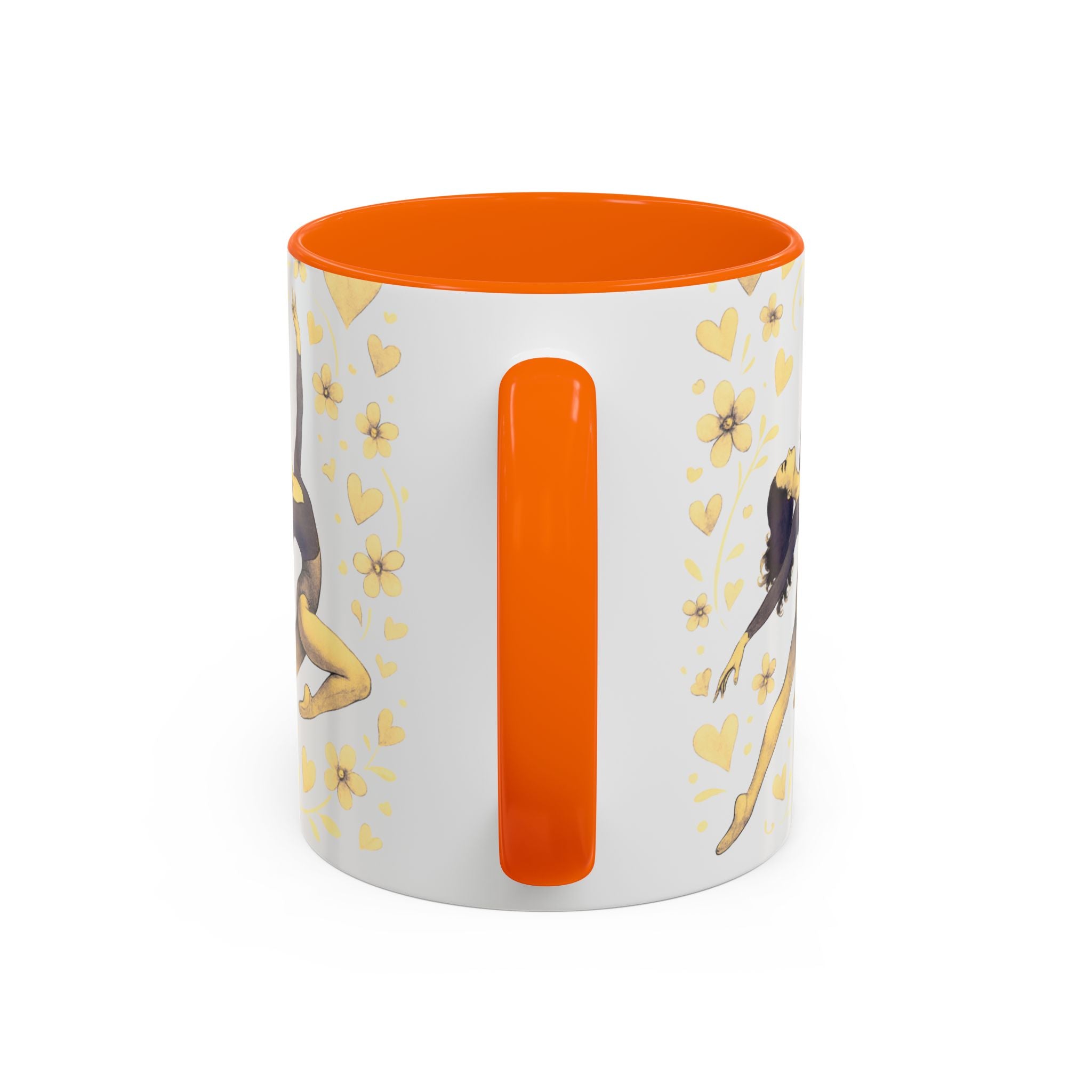 Ballet Dancer Accent Mug – Gold Hearts & Flowers Ceramic Coffee Cup (11/15oz)