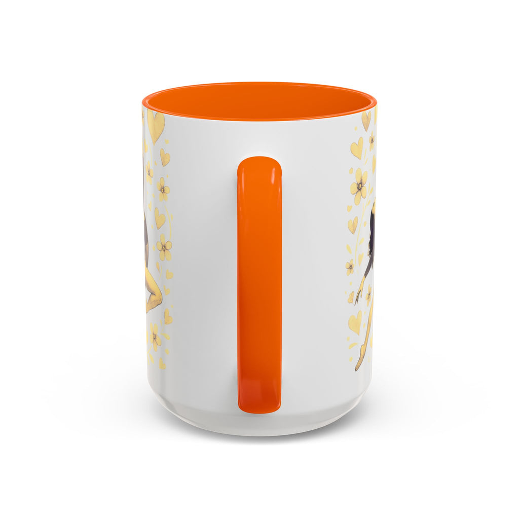 Ballet Dancer Accent Mug – Gold Hearts & Flowers Ceramic Coffee Cup (11/15oz)