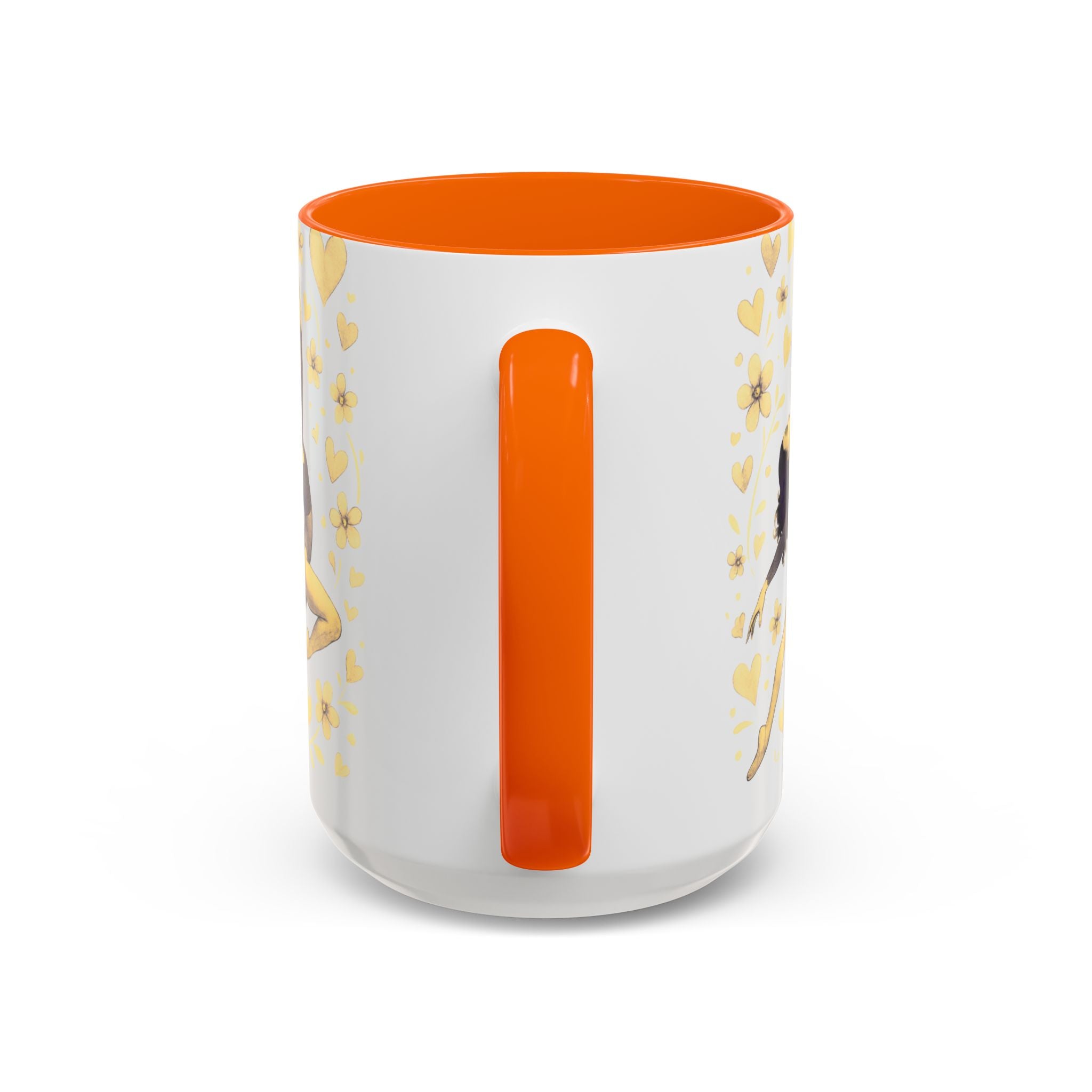 Ballet Dancer Accent Mug – Gold Hearts & Flowers Ceramic Coffee Cup (11/15oz)