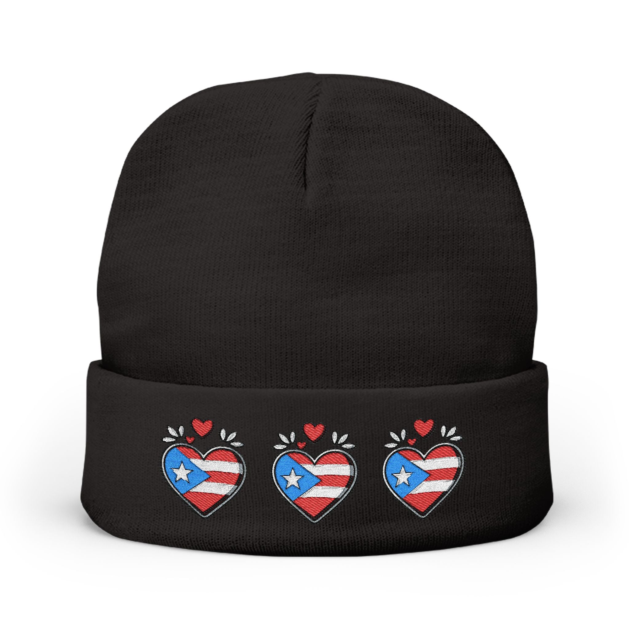 Knit Beanie (Embroidery) - Puerto Rico Flag and Heart Pride