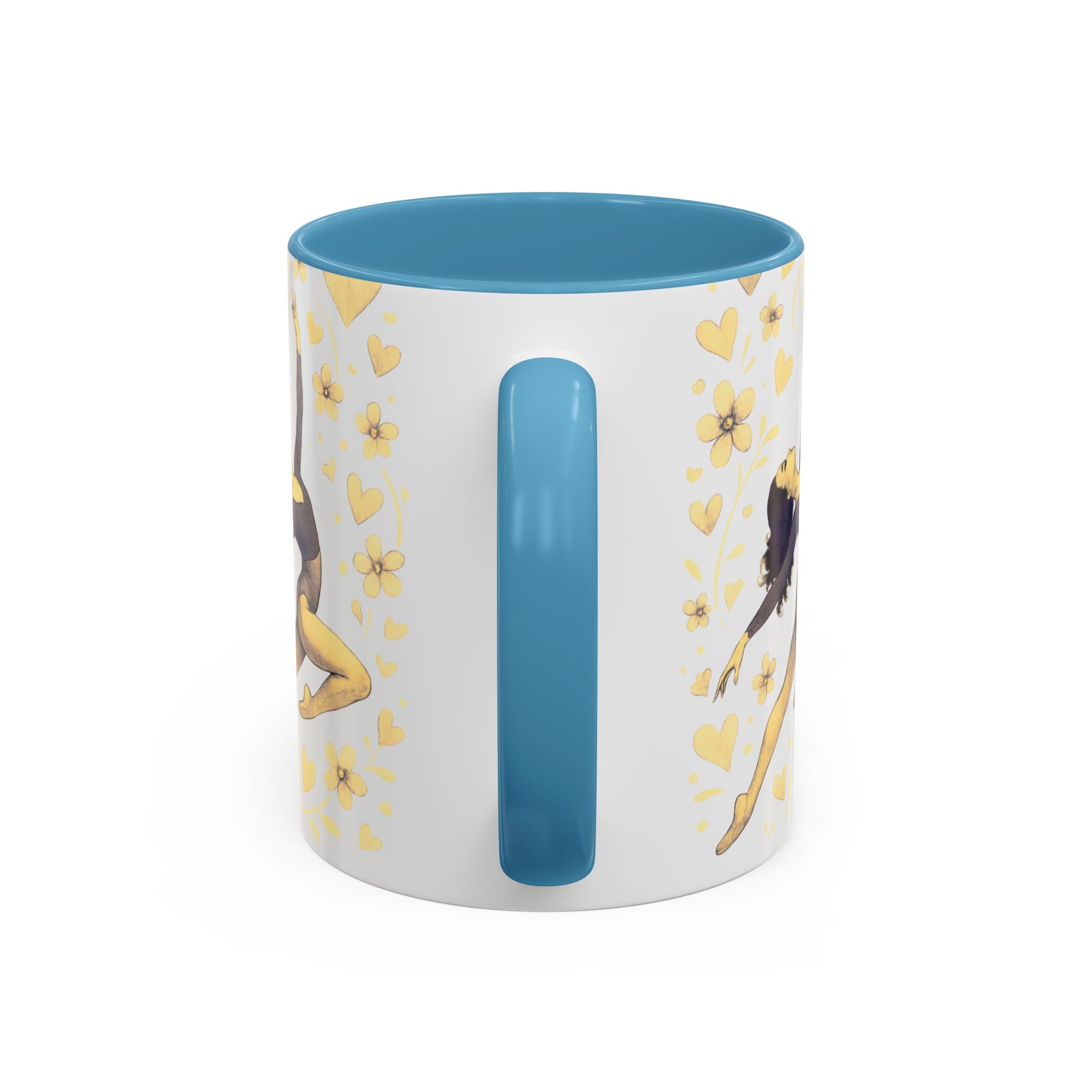 Ballet Dancer Accent Mug – Gold Hearts & Flowers Ceramic Coffee Cup (11/15oz)