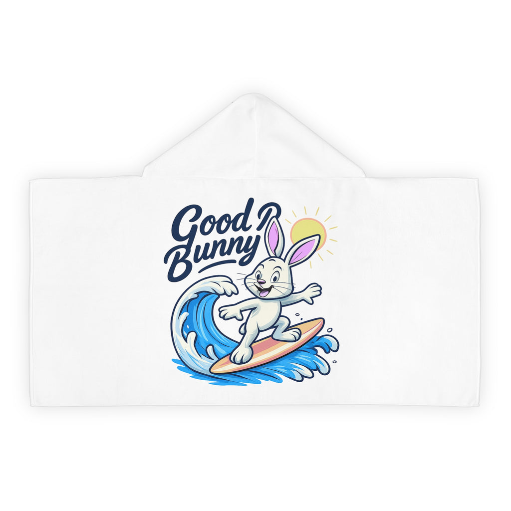 Youth Hooded Towel — "Good Bunny" Surfing Rabbit Beach Towel for Kids