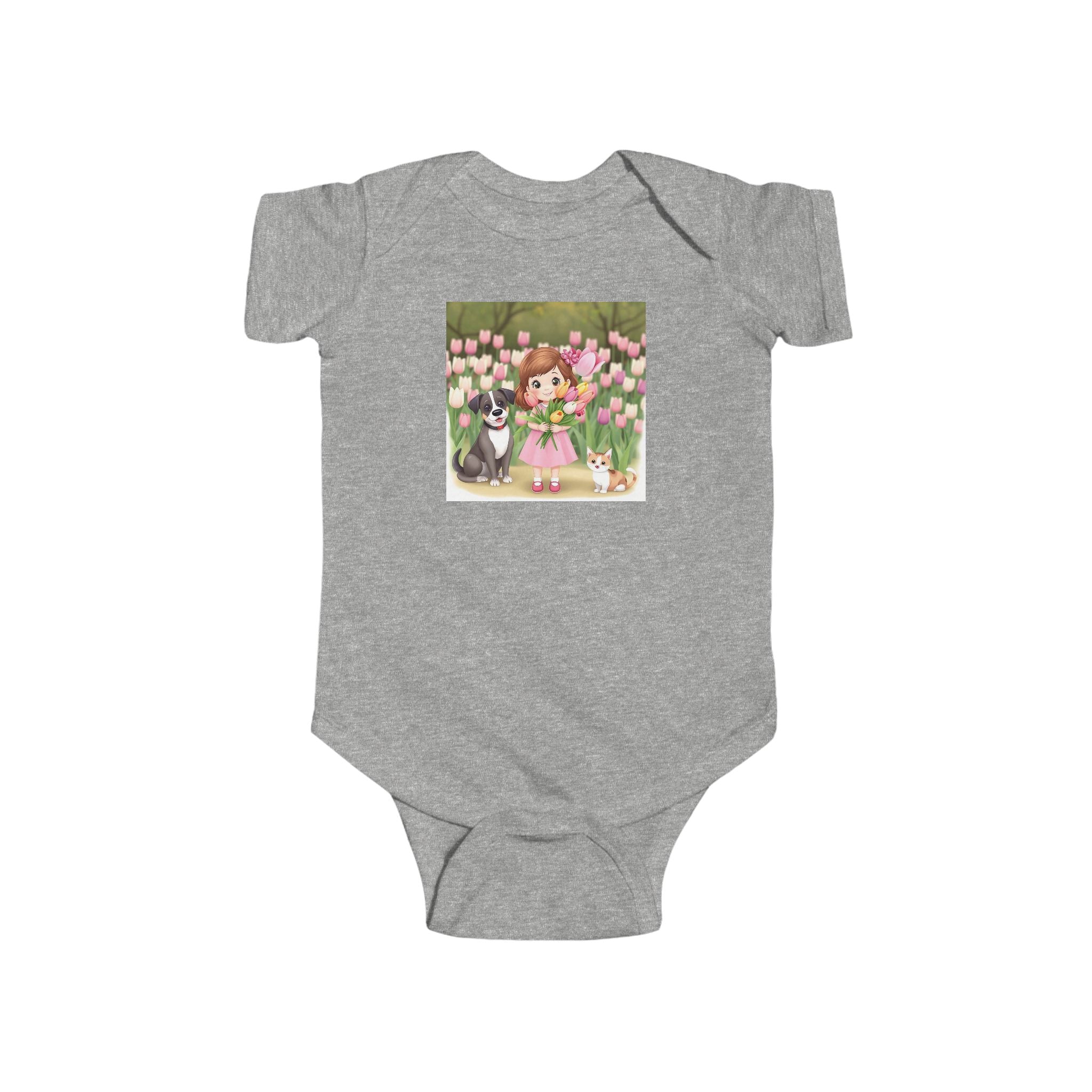 Girl Spring Baby Bodysuit - Spring Cat and Dog Bunny Infant One-Piece