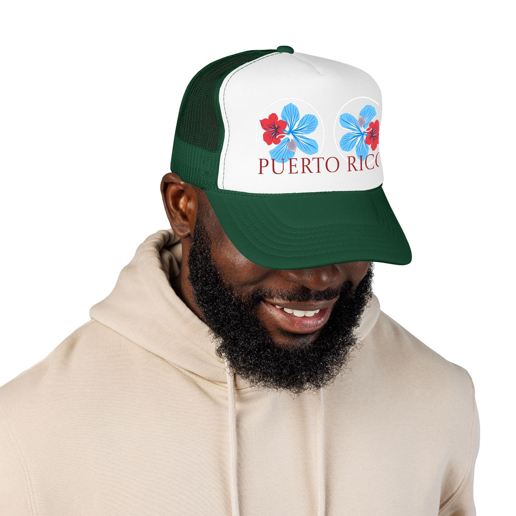 Puerto Rico Hibiscus Trucker Hat - Tropical Beach Foam Cap