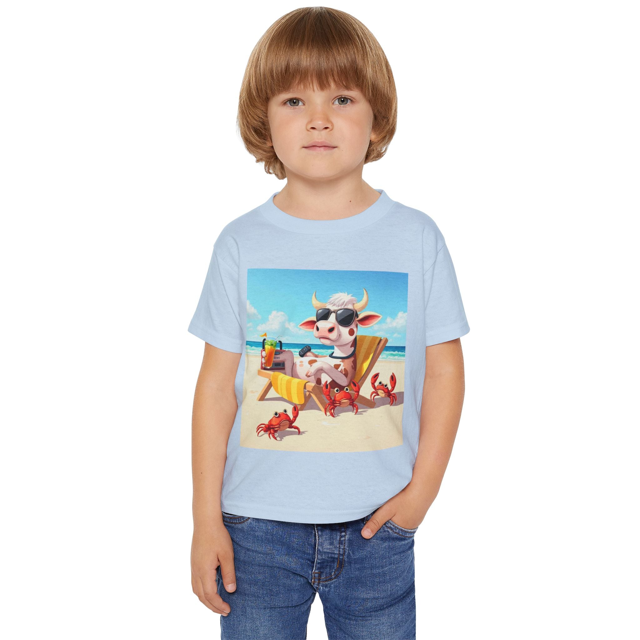 Toddler T-Shirt — Beach Cow in Sunglasses Graphic (Summer Vacation, Kid Tee)
