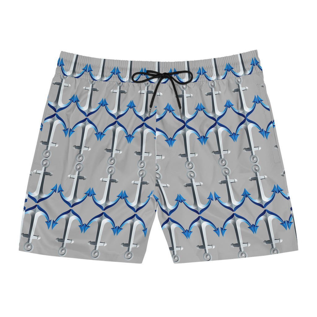 Anchor Men's Swim Shorts — Nautical Mid-Length Beach Trunks 95% polyester, 5% spandex
