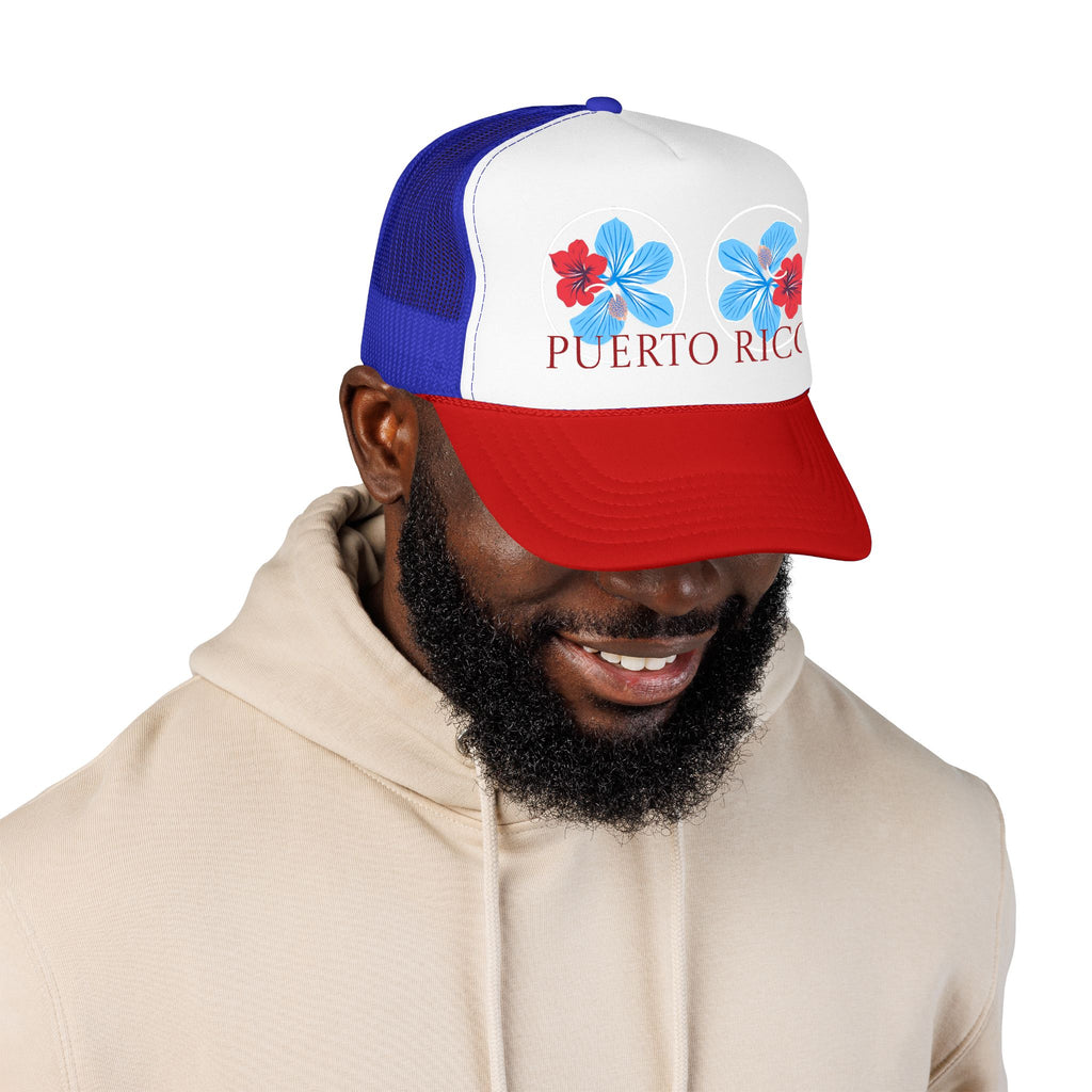 Puerto Rico Hibiscus Trucker Hat - Tropical Beach Foam Cap