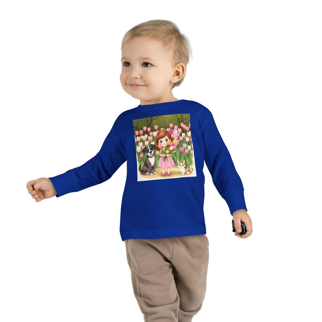 Toddler Long Sleeve Tee — Spring Cat and Dog T- Shirt