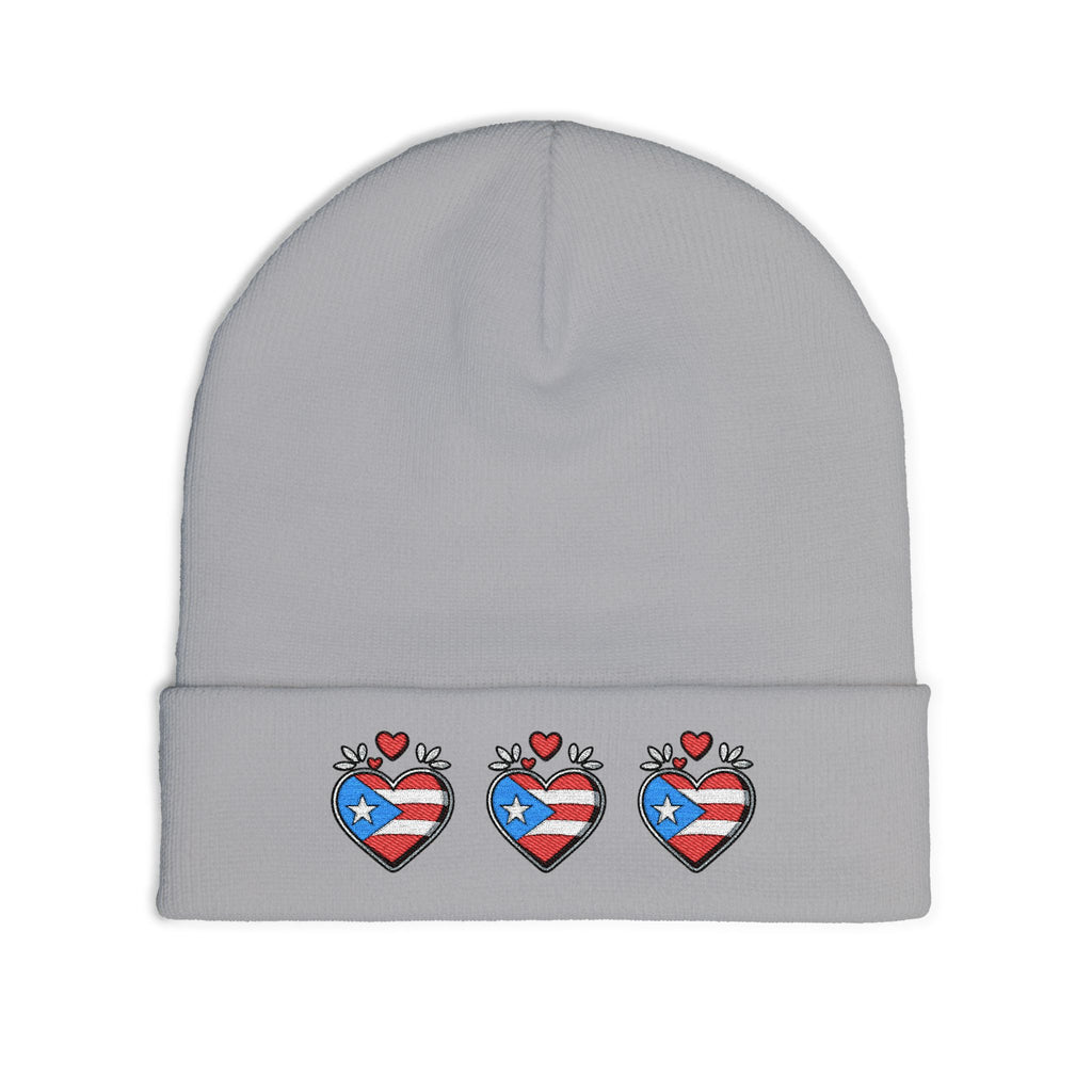 Knit Beanie (Embroidery) - Puerto Rico Flag and Heart Pride