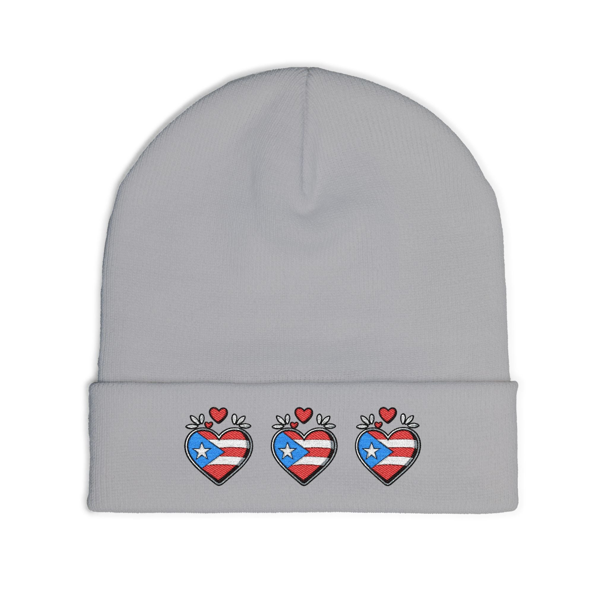 Knit Beanie (Embroidery) - Puerto Rico Flag and Heart Pride