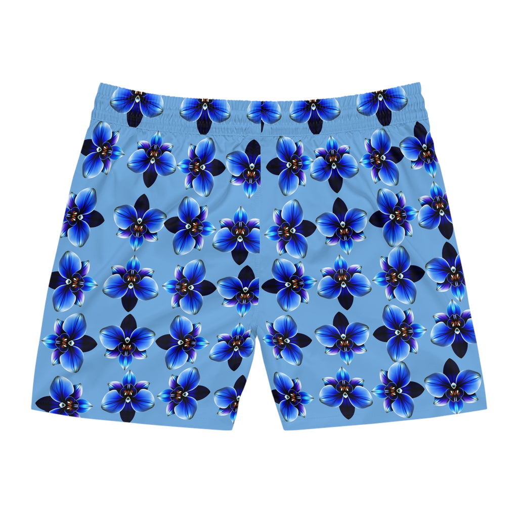 Blue Orchid Swim Shorts — Men's Mid-Length Beach Trunks 95% polyester, 5% spandex