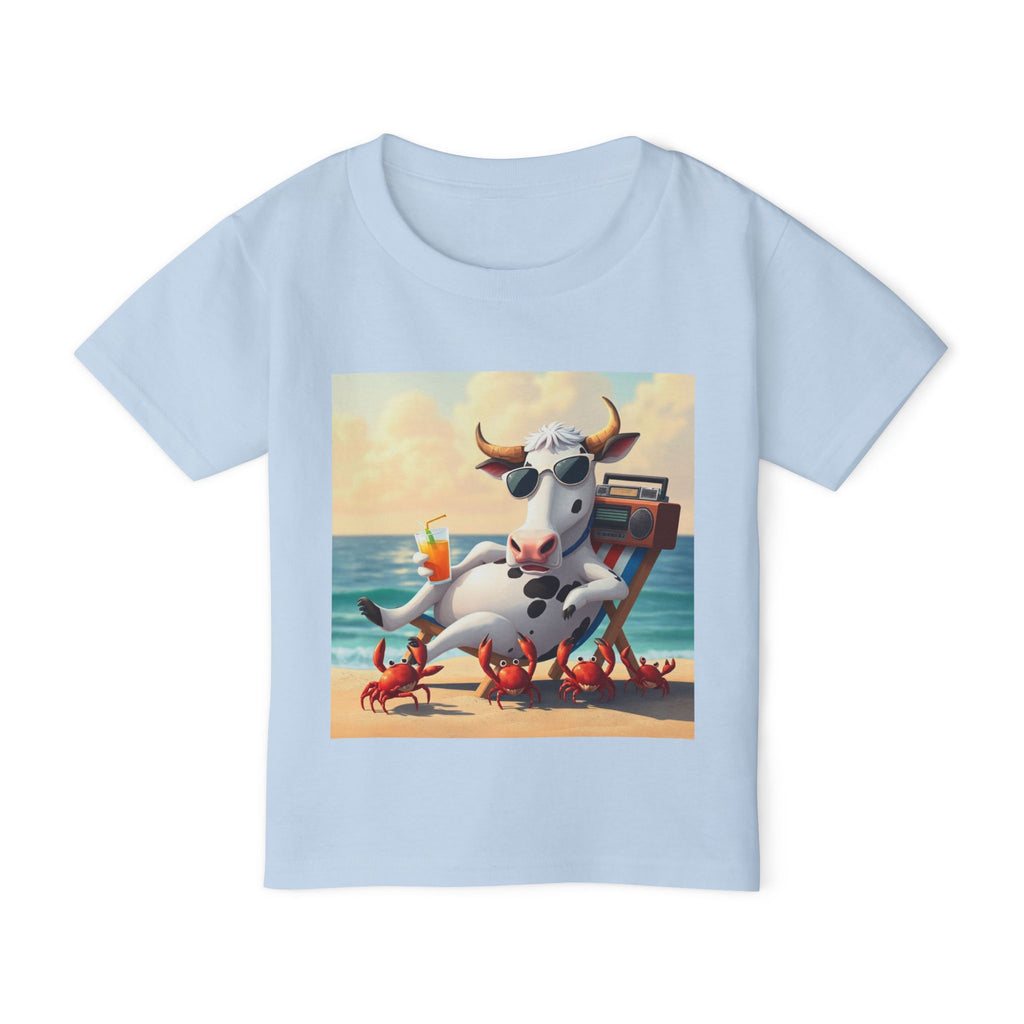 Toddler T‑Shirt — Beach Cow Relaxing with Crabs Graphic Tee