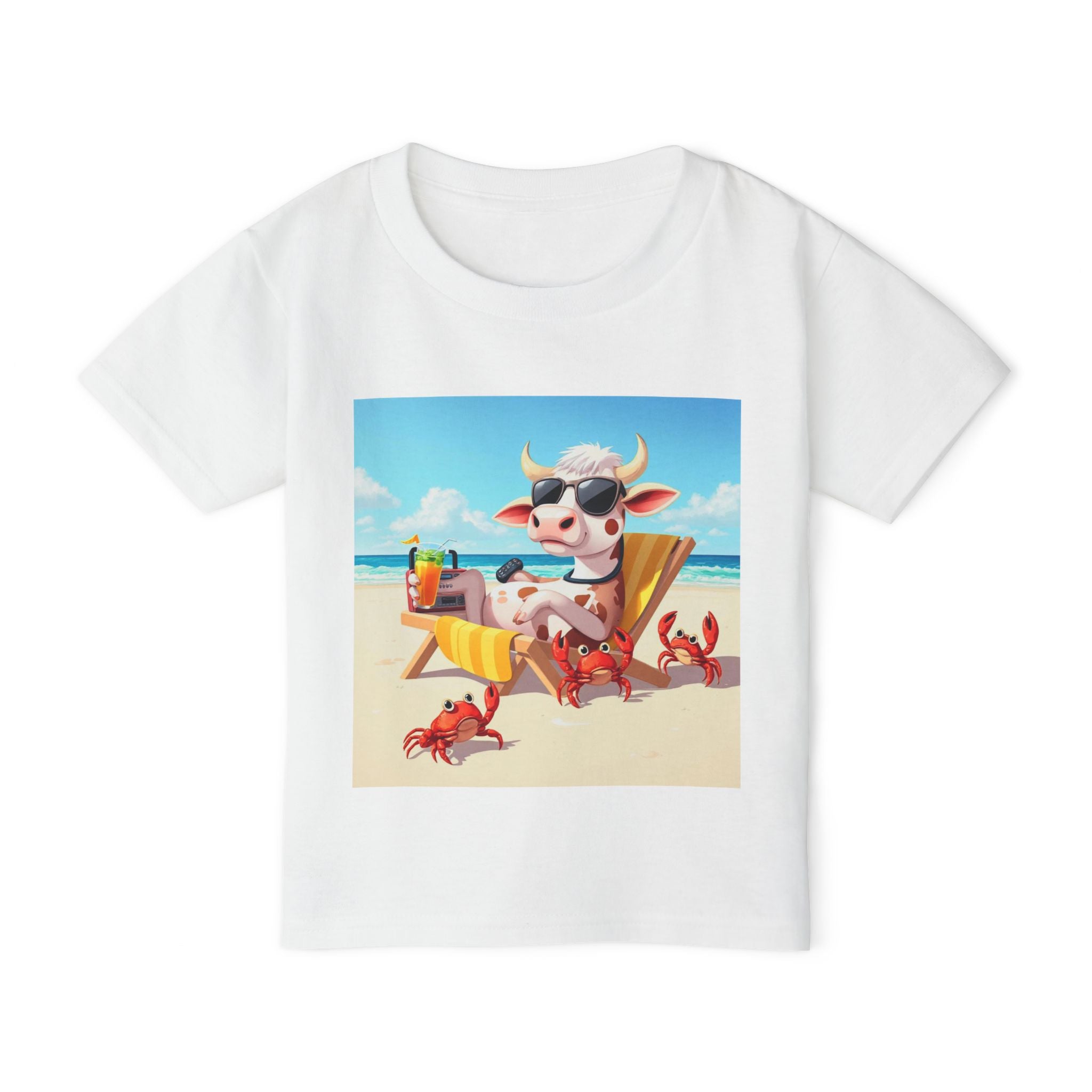 Toddler T-Shirt — Beach Cow in Sunglasses Graphic (Summer Vacation, Kid Tee)