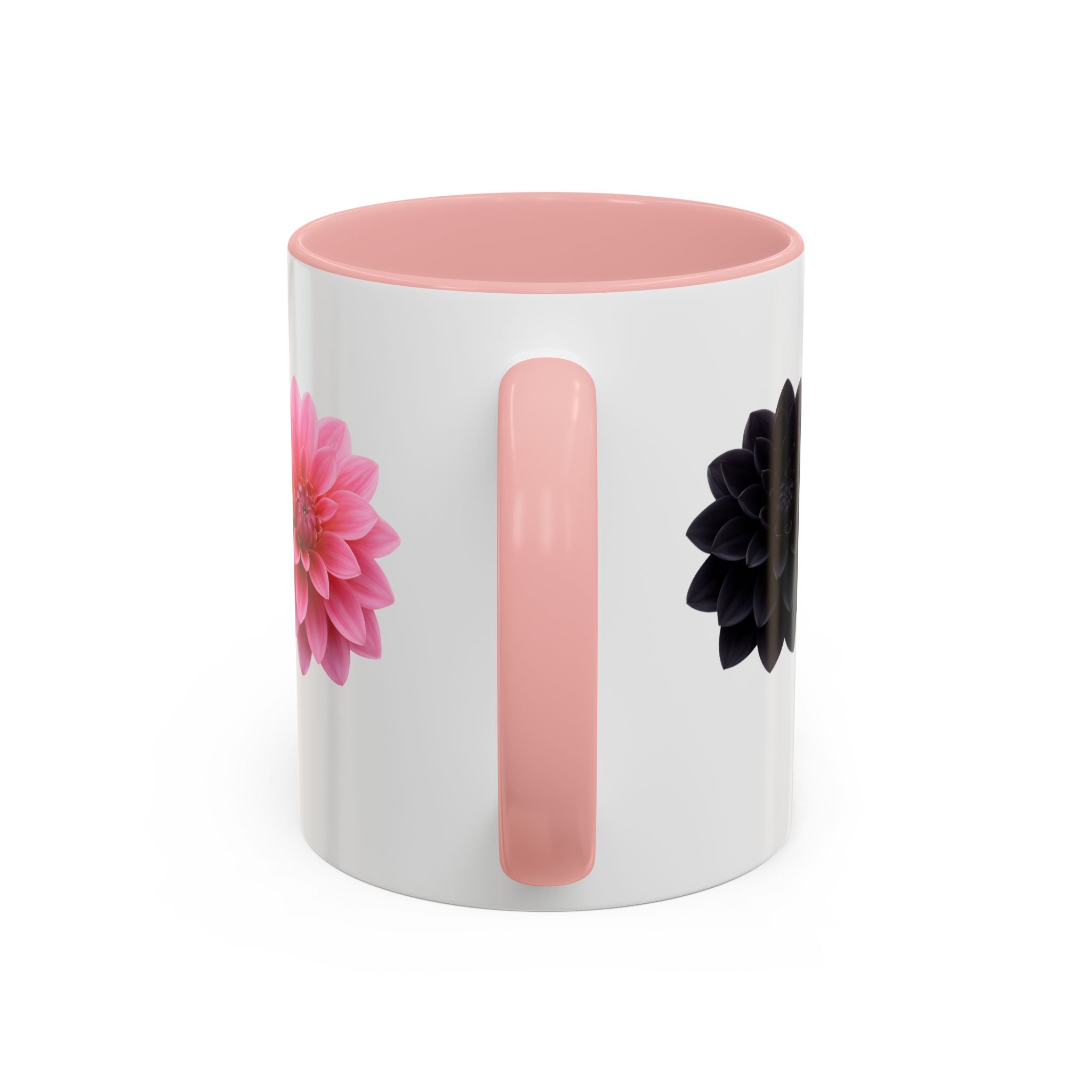 Pink & Black Dahlia Accent Coffee Mug — Floral 11/15oz Ceramic