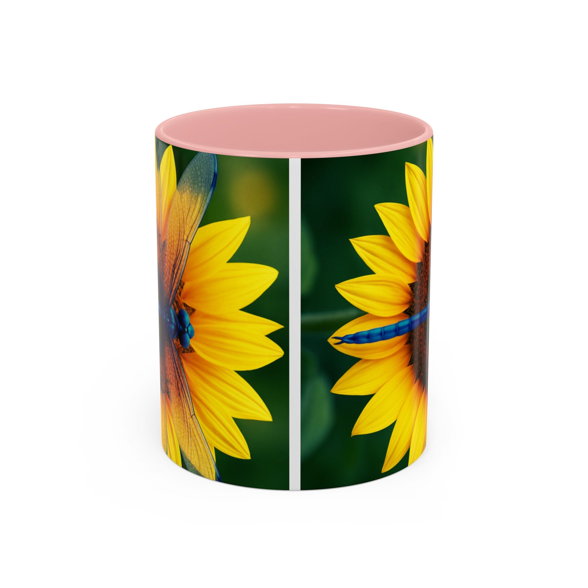 Sunflower & Dragonfly Accent Coffee Mug — Bright Floral Tea Cup (11/15oz)