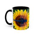 Sunflower & Dragonfly Accent Coffee Mug — Bright Floral Tea Cup (11/15oz)