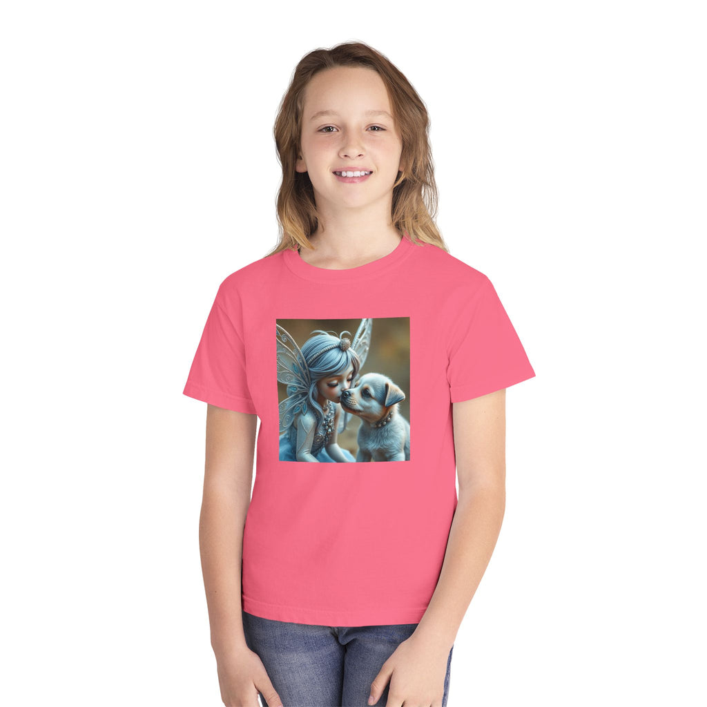 Fairy and Puppy Youth Tee — Whimsical Kids Fantasy T-Shirt