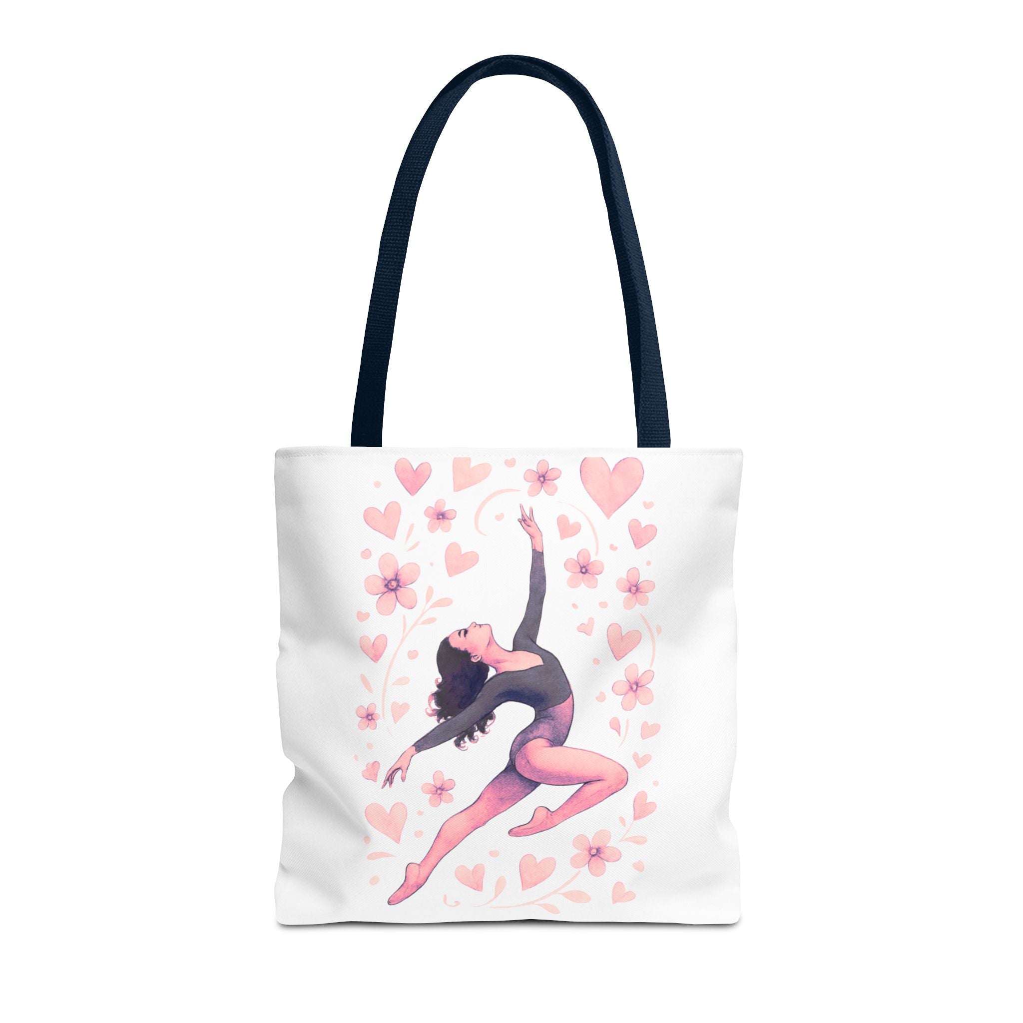 Ballet Dancer Heart Tote Bag — PINK and BLACK Floral Dance AOP Tote