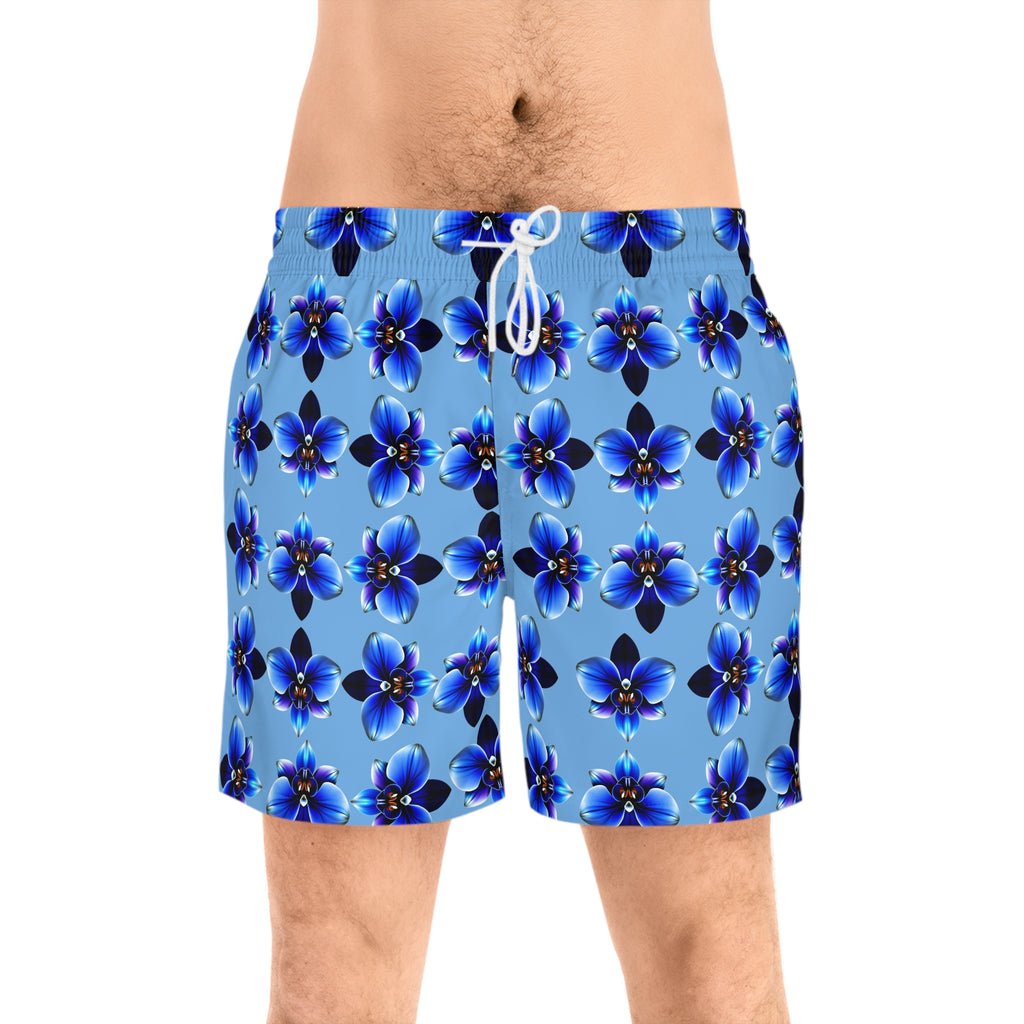 Blue Orchid Swim Shorts — Men's Mid-Length Beach Trunks 95% polyester, 5% spandex