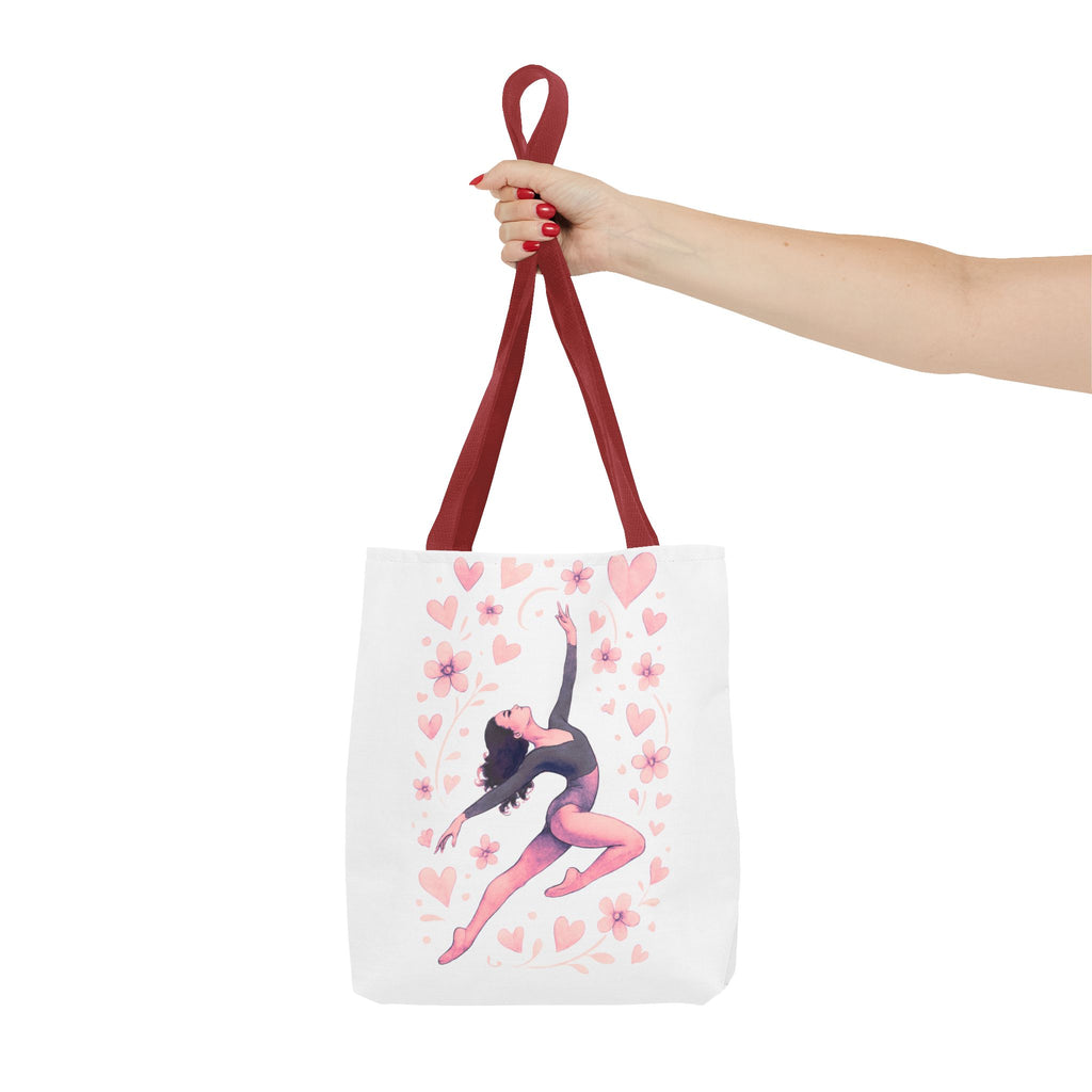 Ballet Dancer Heart Tote Bag — PINK and BLACK Floral Dance AOP Tote