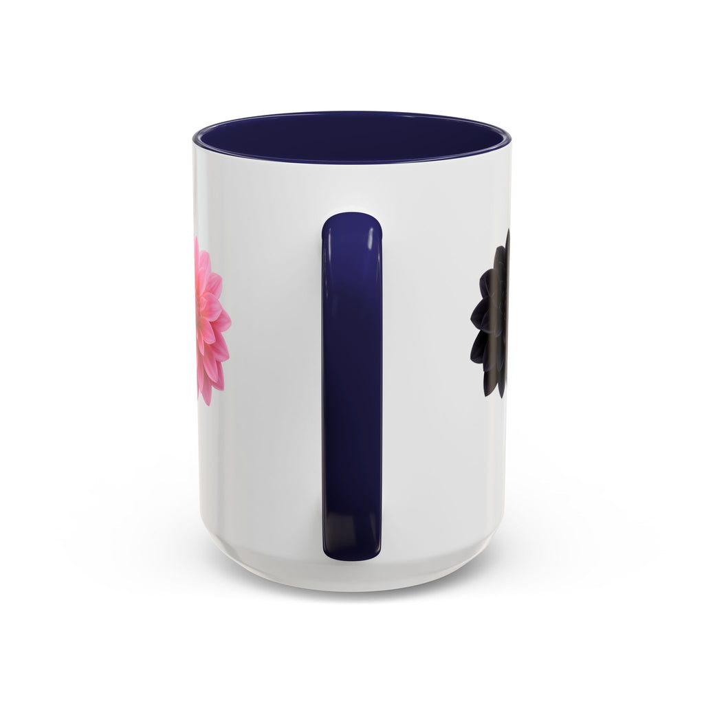 Pink & Black Dahlia Accent Coffee Mug — Floral 11/15oz Ceramic