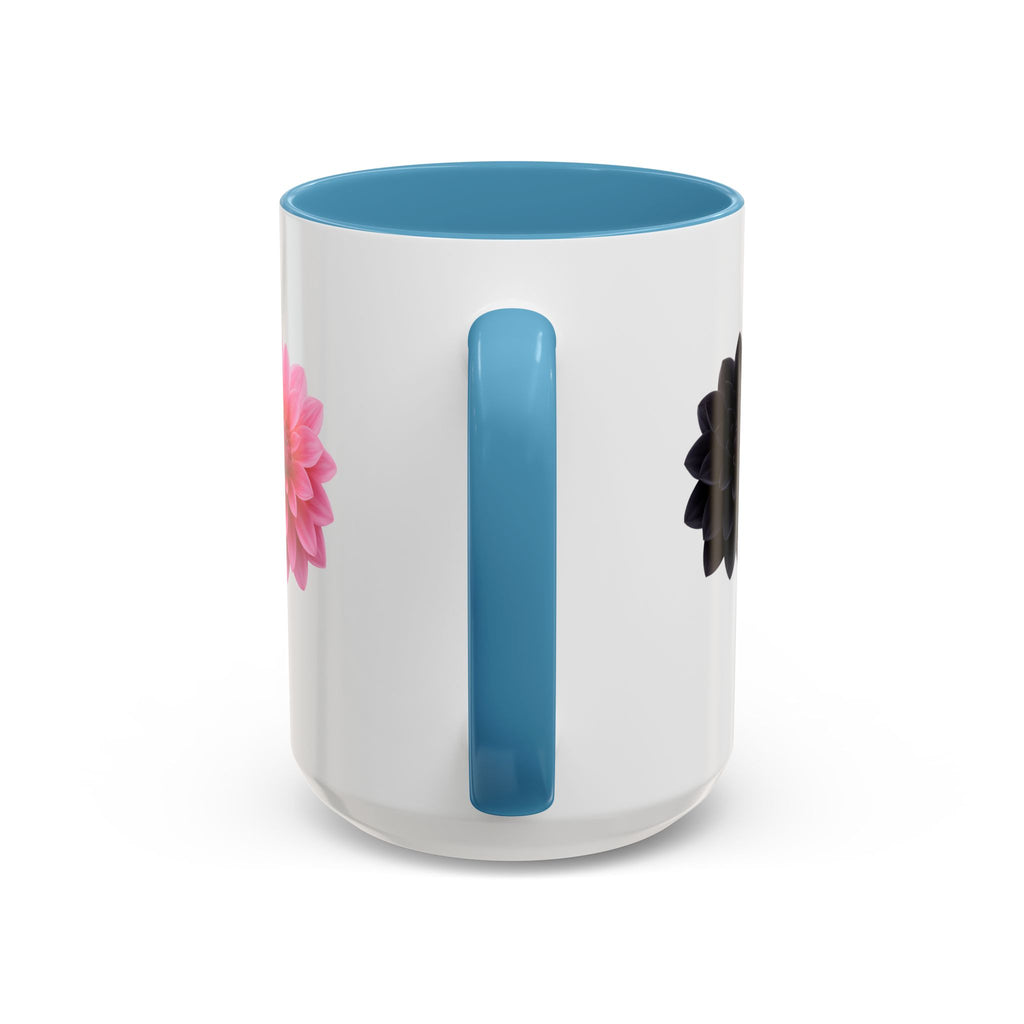 Pink & Black Dahlia Accent Coffee Mug — Floral 11/15oz Ceramic