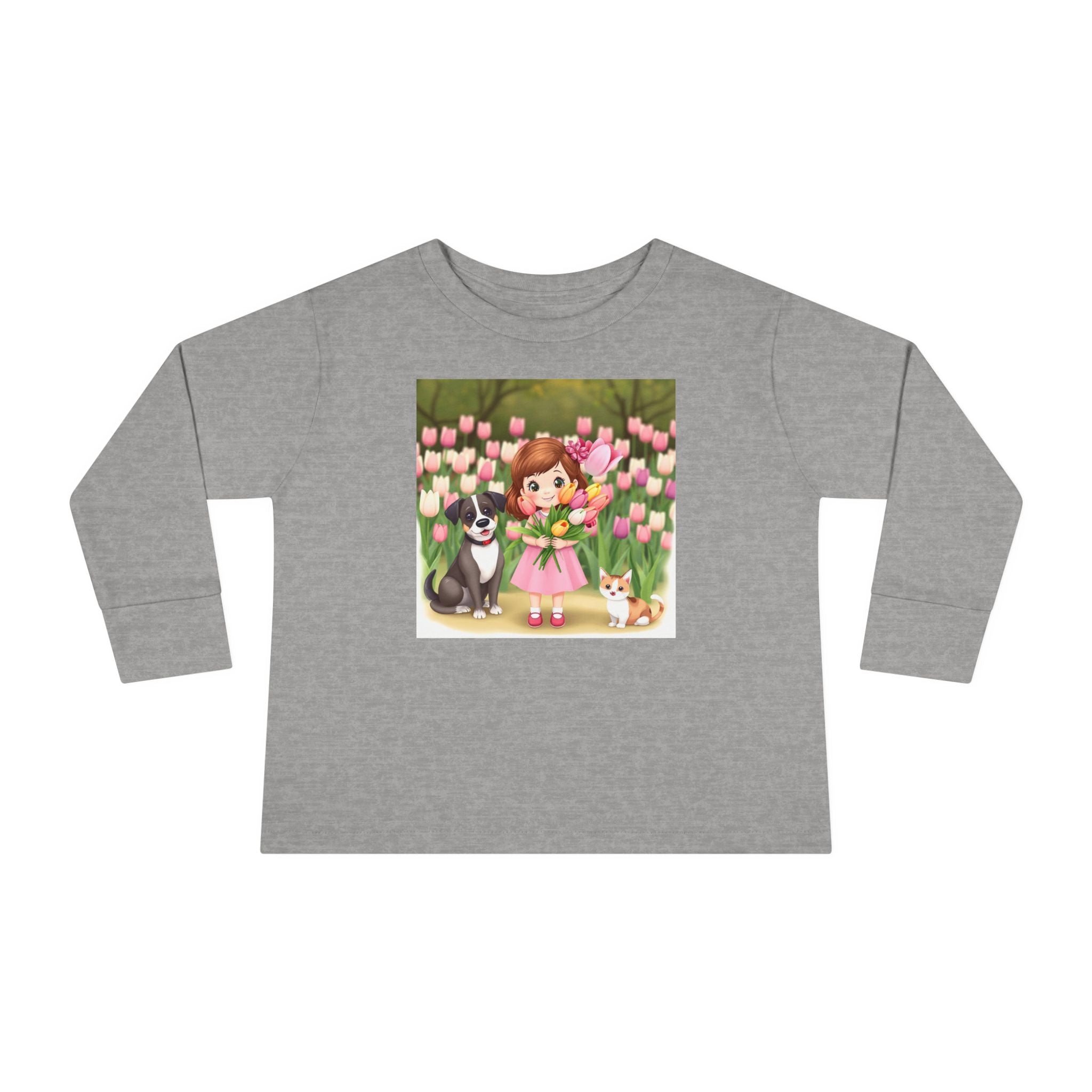 Toddler Long Sleeve Tee — Spring Cat and Dog T- Shirt