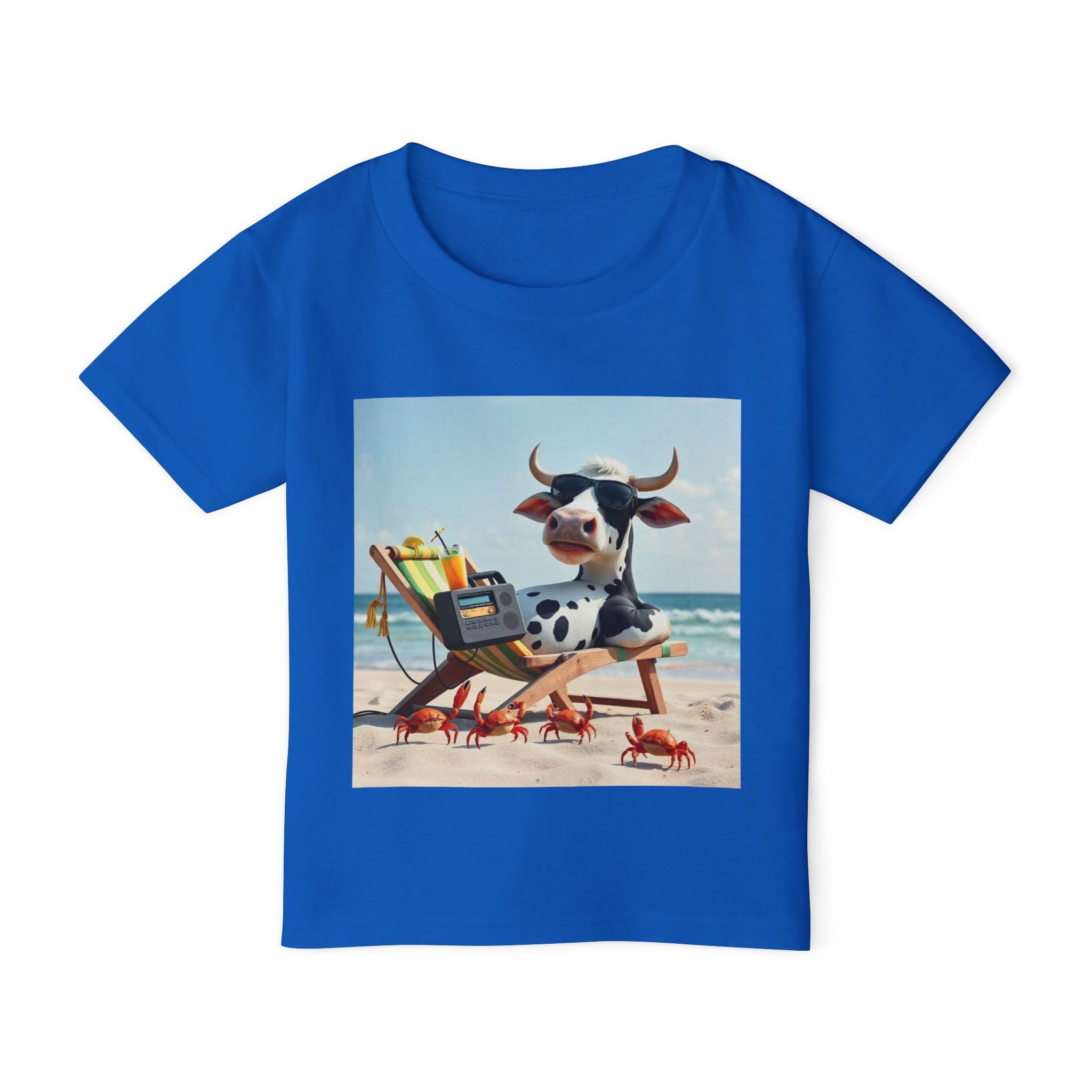 Beach Cow Toddler T‑Shirt — Cute Cow on Beach with Crabs Kids Tee