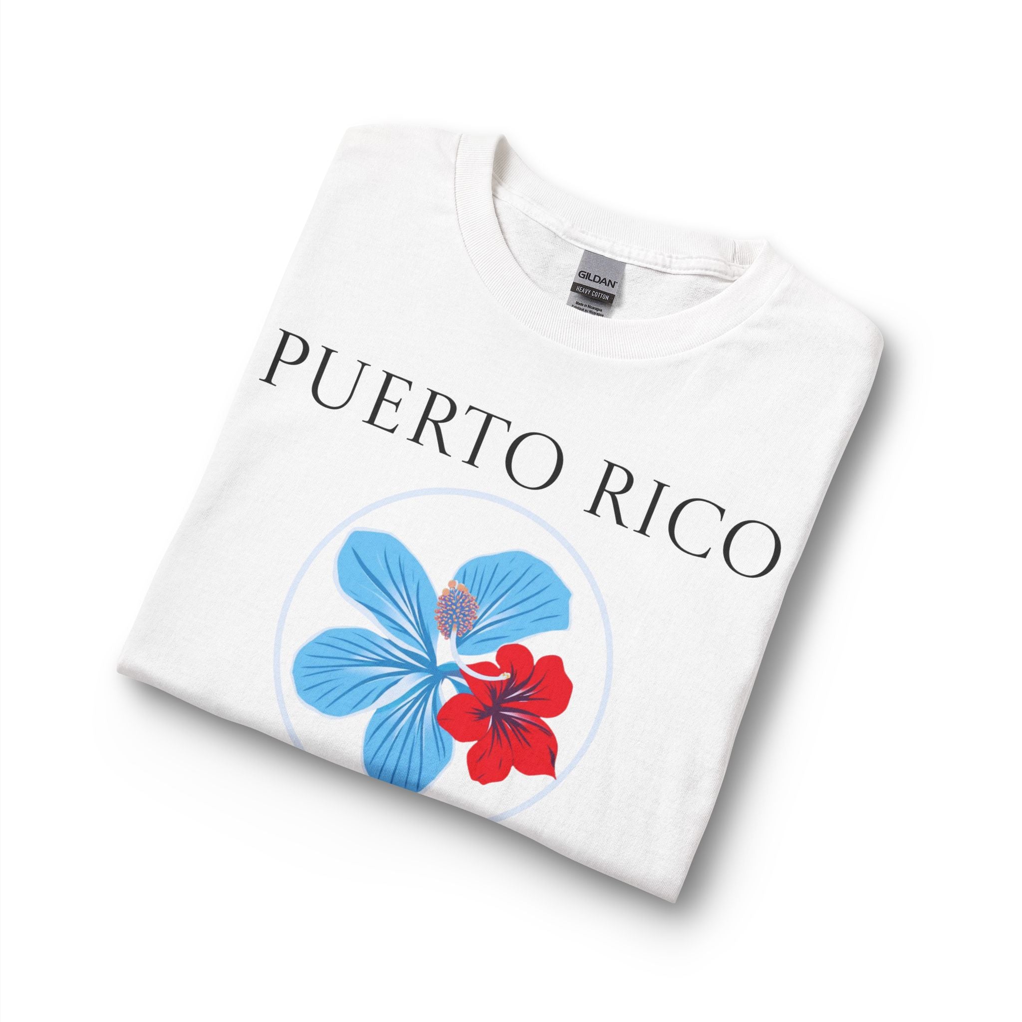 Red, White and "Azure" Blue Hibiscus Long Sleeve T-Shirt | Puerto Rico Love
