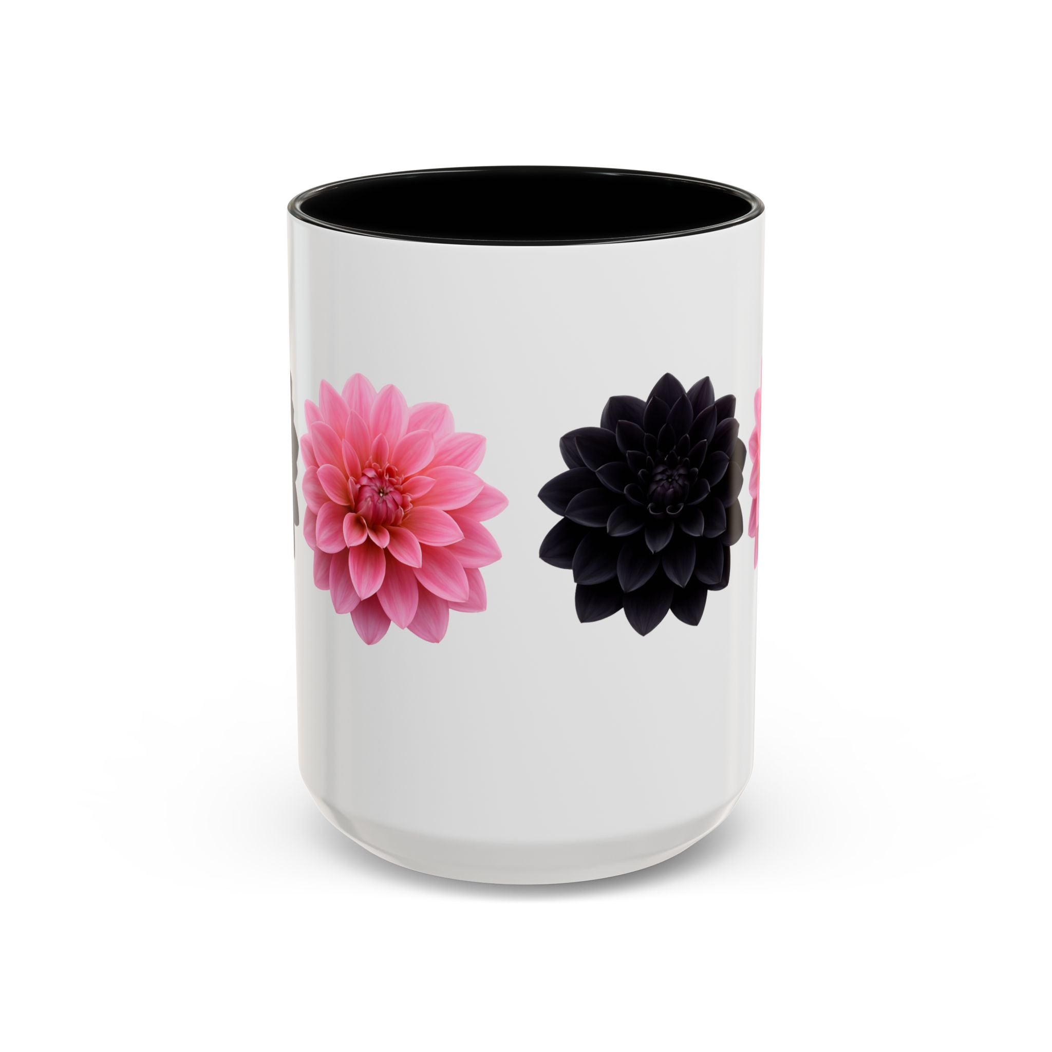 Pink & Black Dahlia Accent Coffee Mug — Floral 11/15oz Ceramic