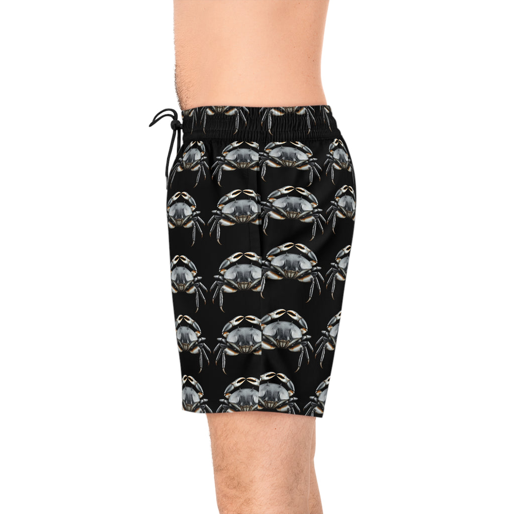 Crab Pattern Men's Swimwear – Black Coastal Trunks - 95% polyester, 5% spandex