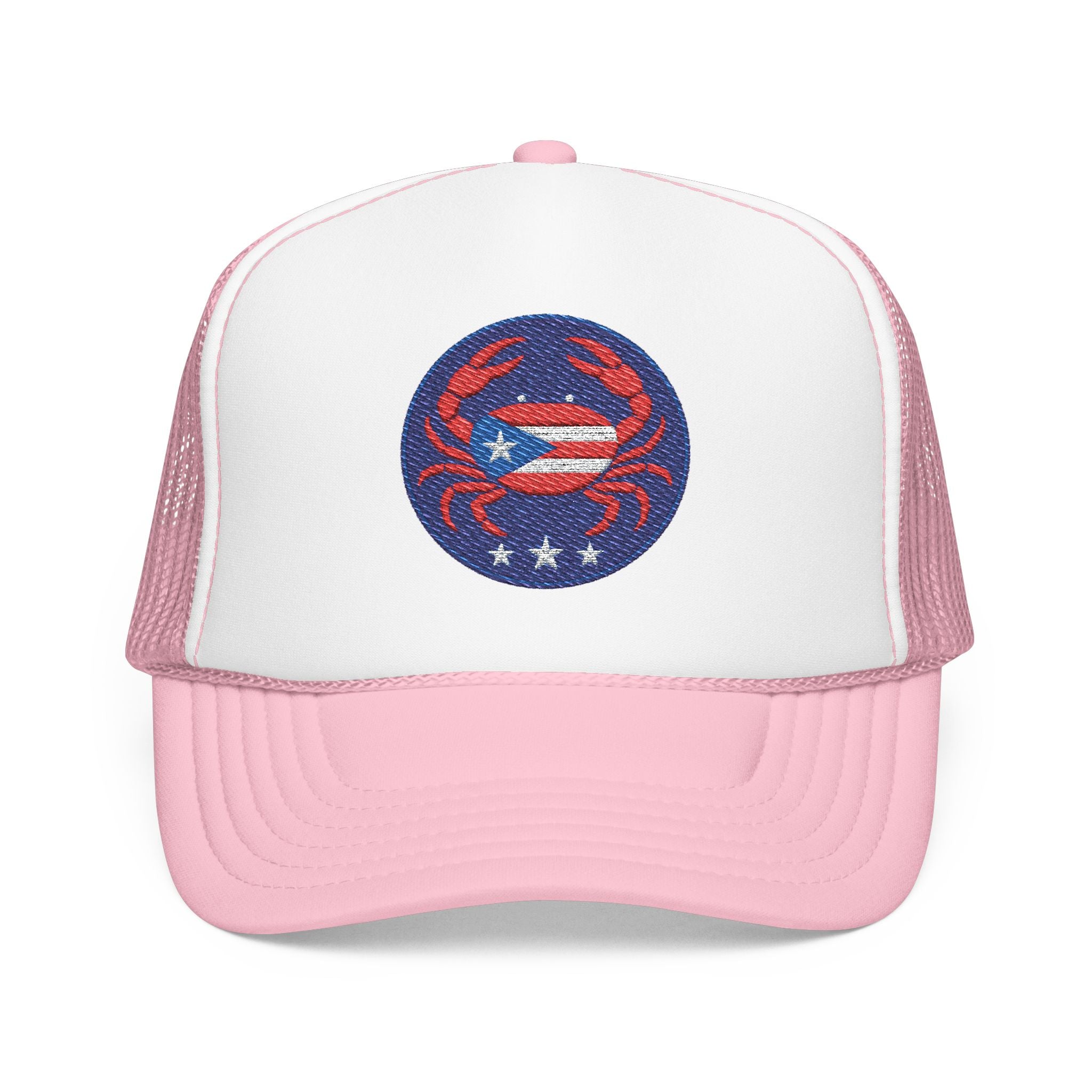 Embroidered Puerto Rico / Crab Trucker Hat — Coastal Mesh Foam Cap