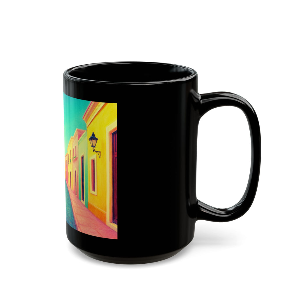 Caribbean Themed Black Ceramic Mug — Scenic Coffee Teacup (11oz, 15oz)