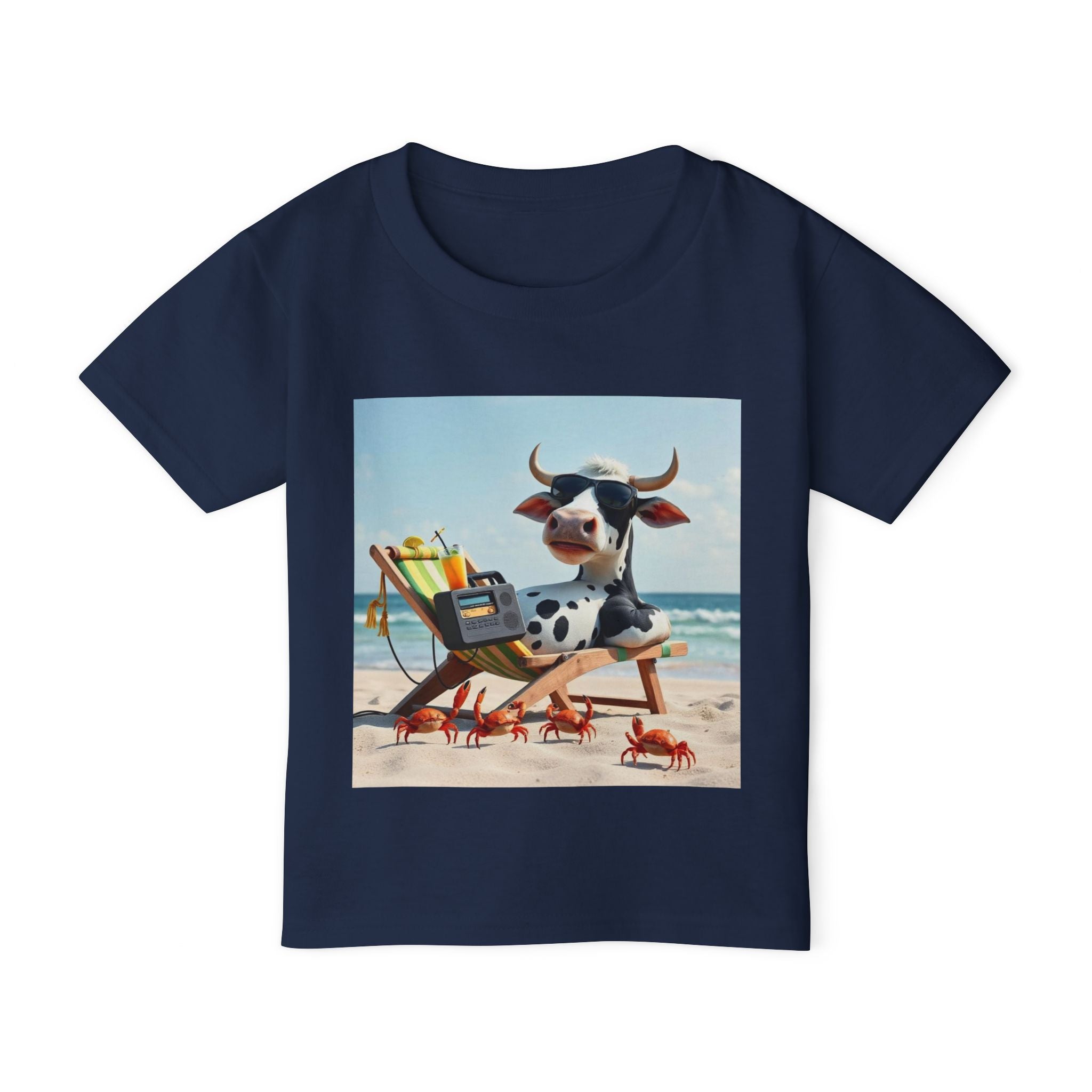 Beach Cow Toddler T‑Shirt — Cute Cow on Beach with Crabs Kids Tee