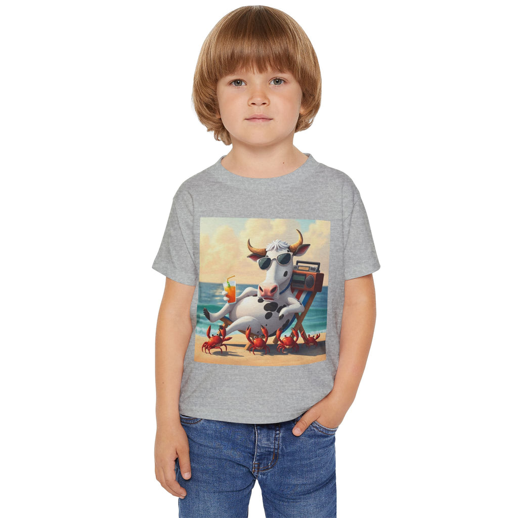 Toddler T‑Shirt — Beach Cow Relaxing with Crabs Graphic Tee