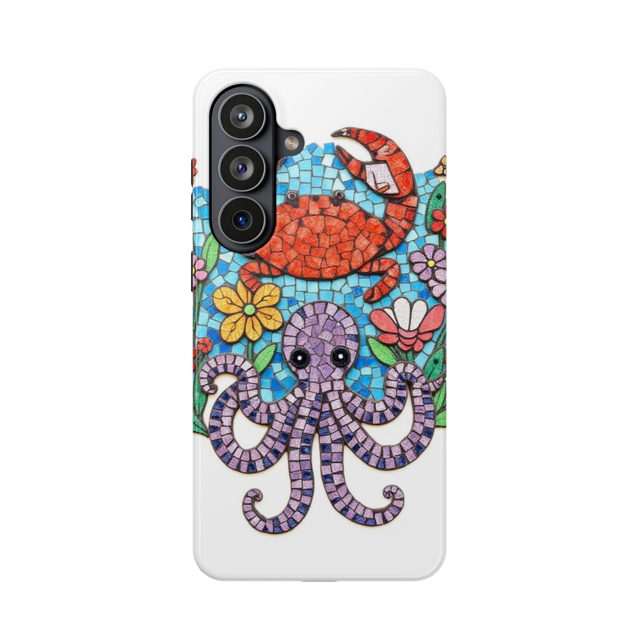 Mosaic Sea Critters Magnetic Phone Case — Octopus & Crab Floral Design S-26 Series