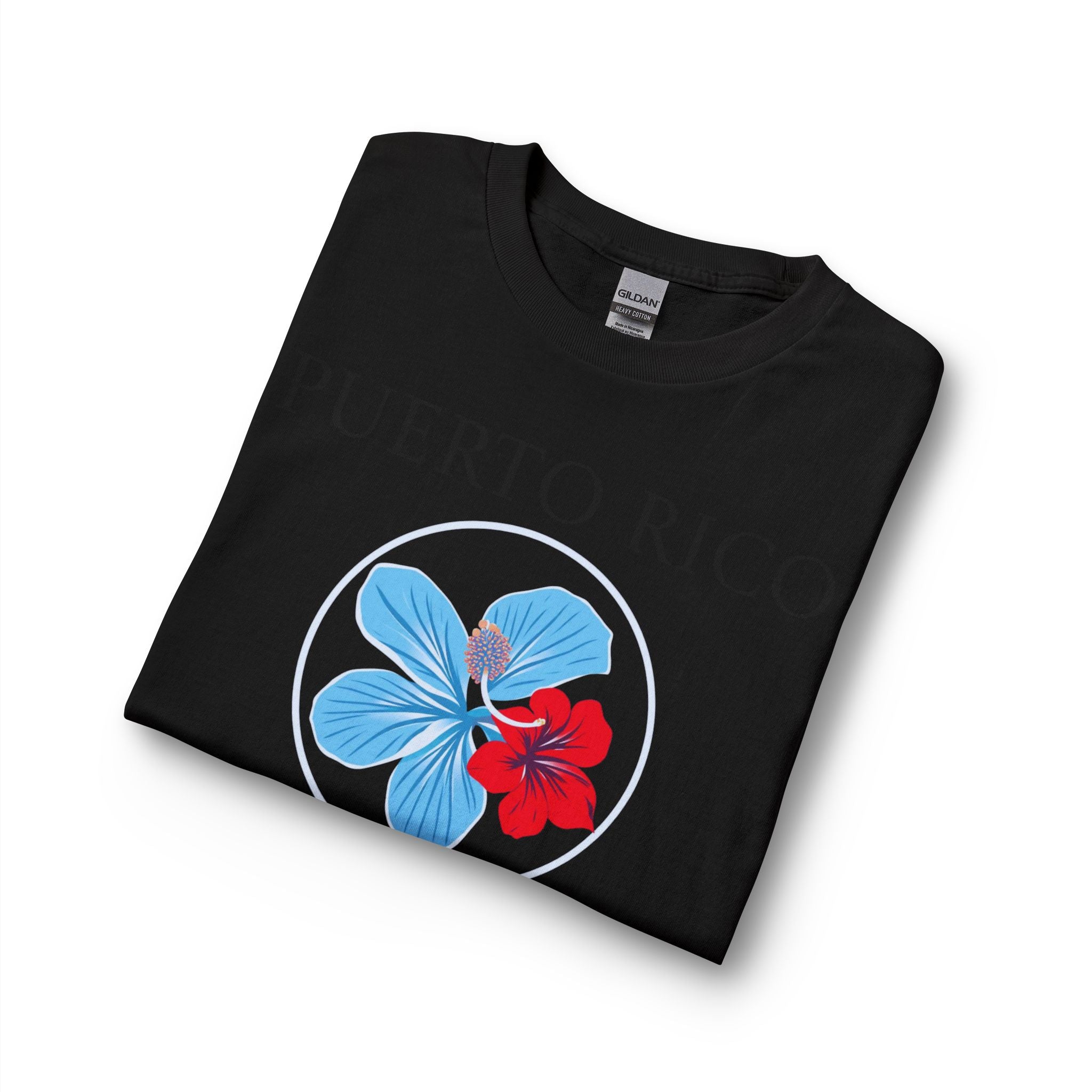Red, White and "Azure" Blue Hibiscus Long Sleeve T-Shirt | Puerto Rico Love