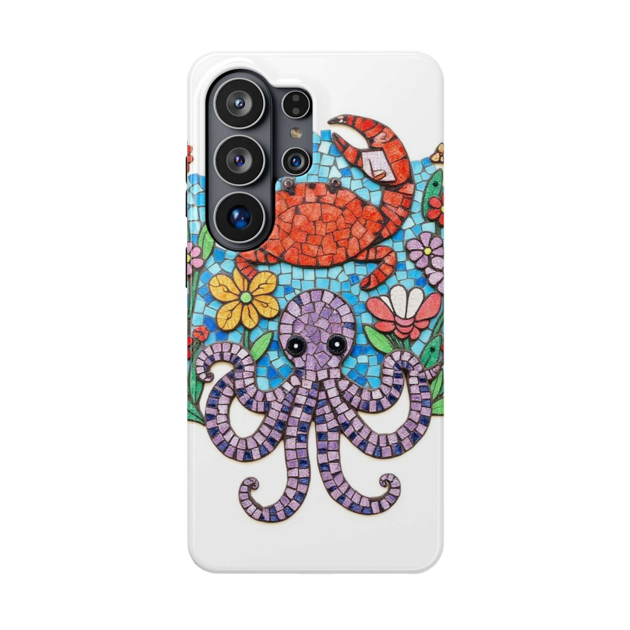 Mosaic Sea Critters Magnetic Phone Case — Octopus & Crab Floral Design S-26 Series