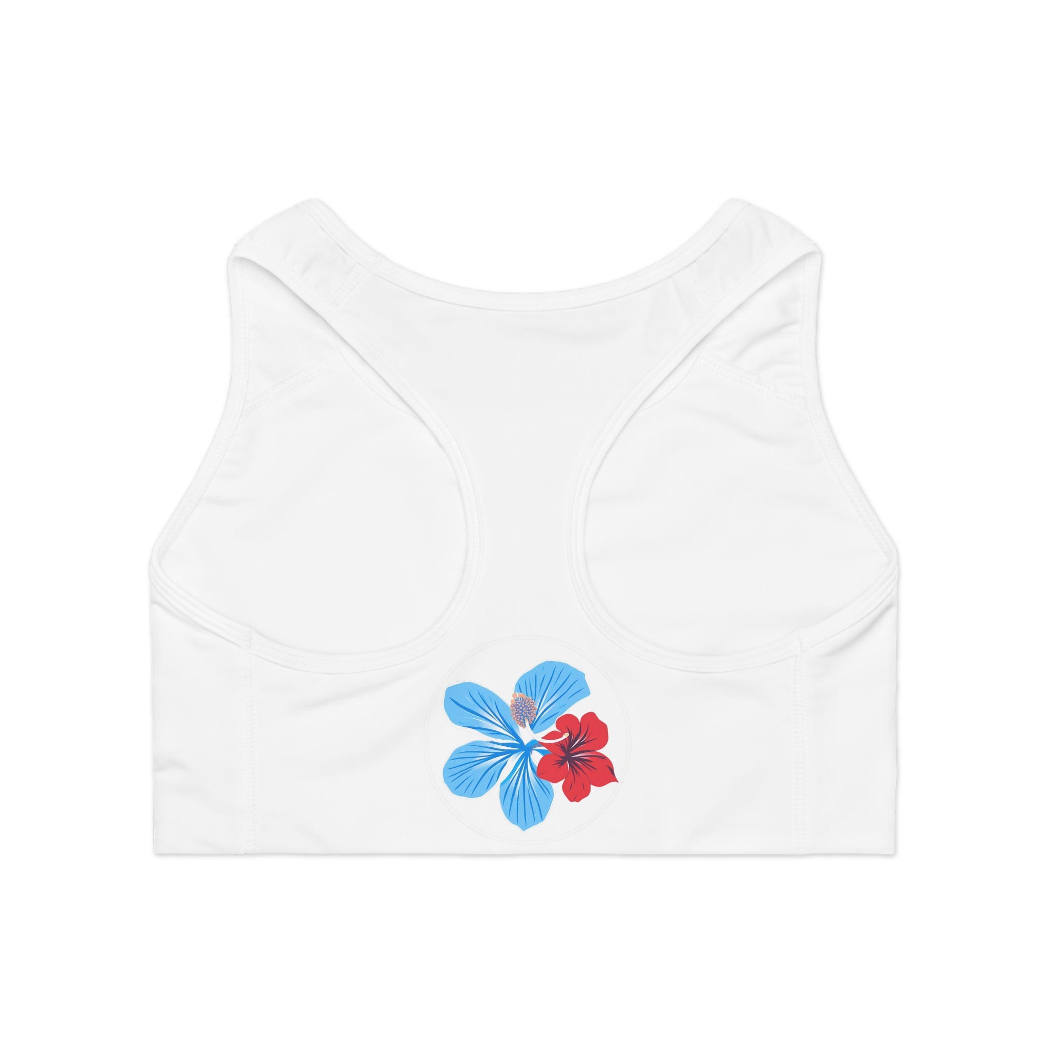 Floral Hibiscus Sports Bra — Blue & Red Tropical Print