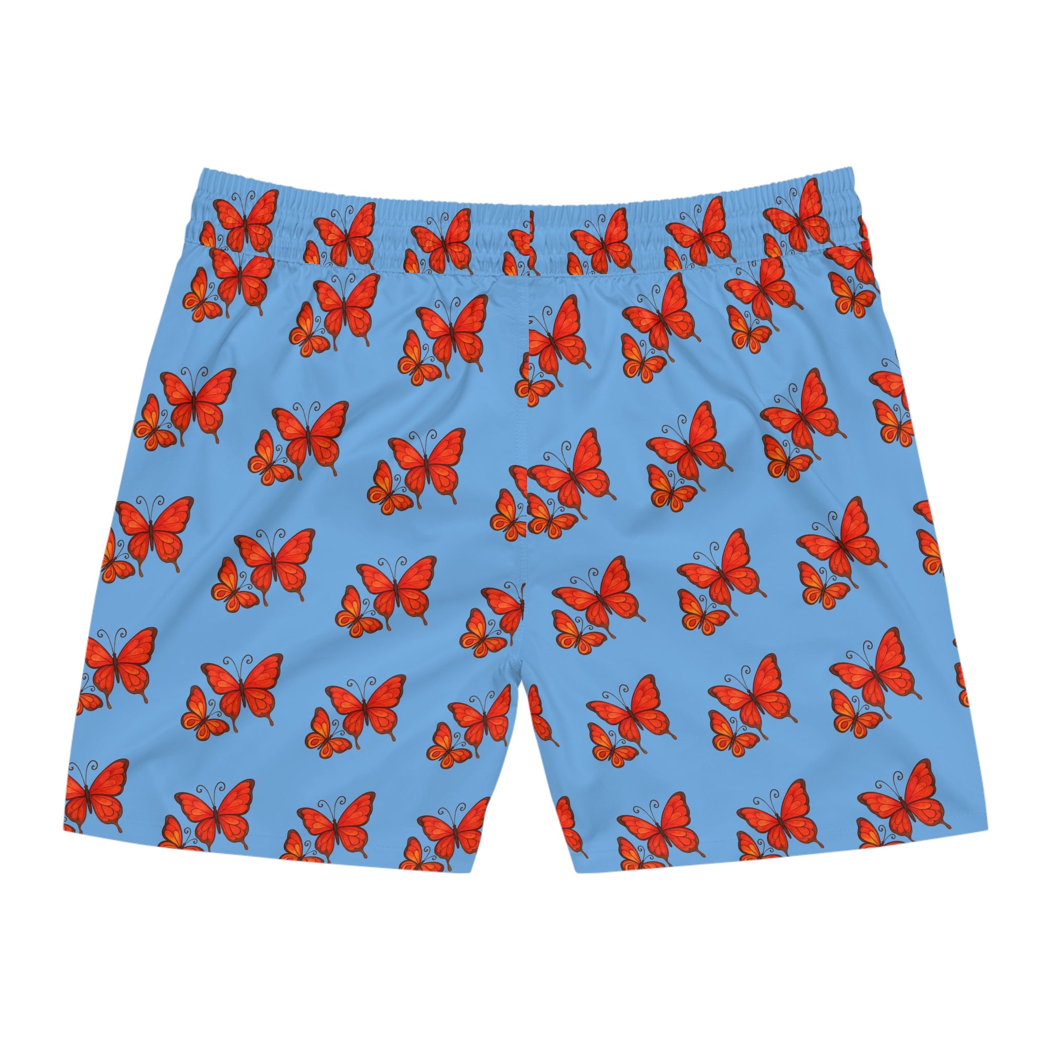 Men's Mid-Length Swim Shorts — Red Butterfly Pattern 95% polyester, 5% spandex