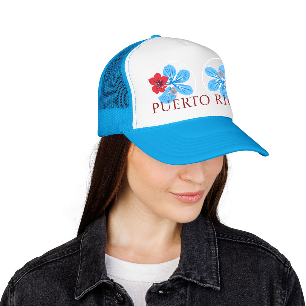 Puerto Rico Hibiscus Trucker Hat - Tropical Beach Foam Cap